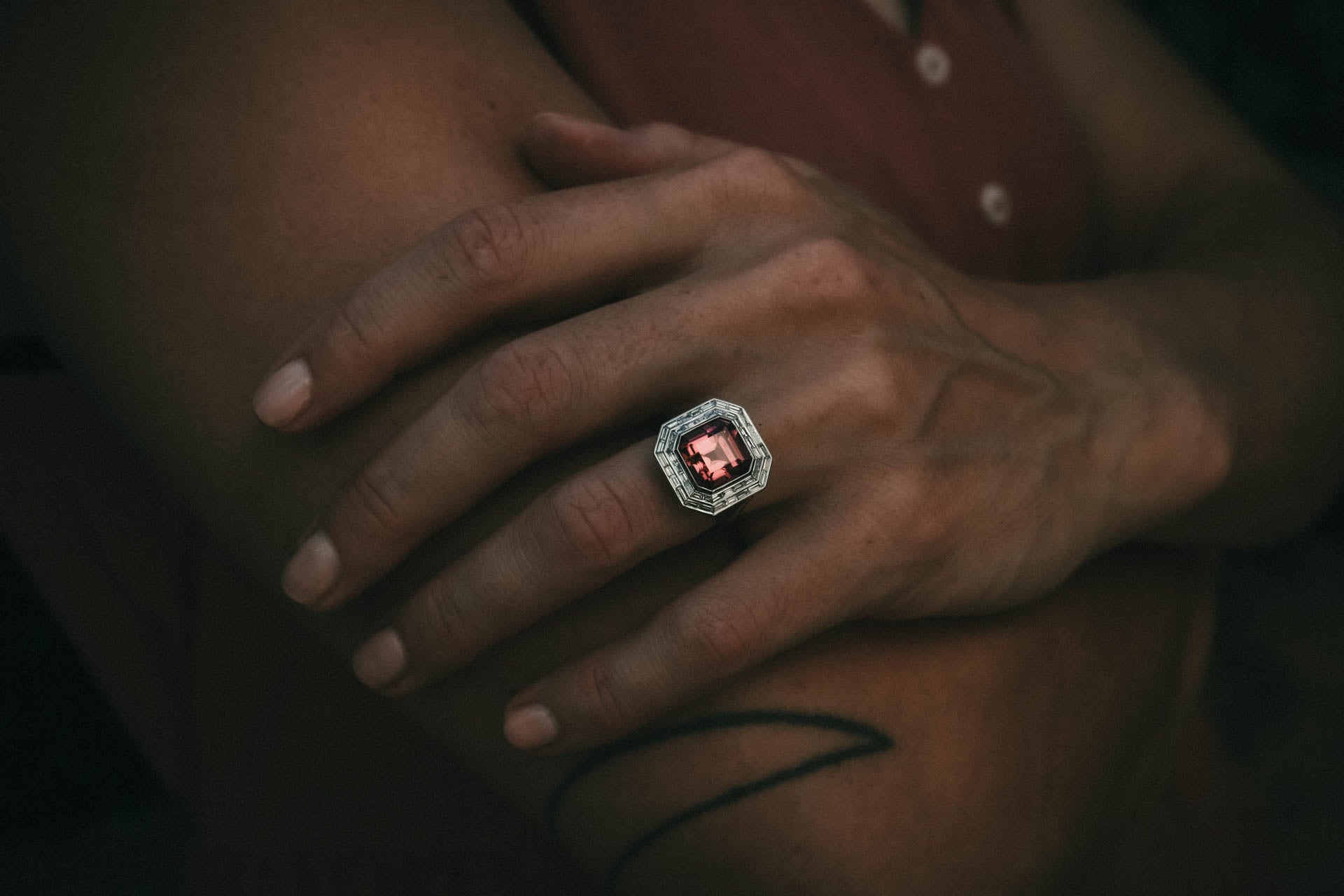 Bespoke Art Deco Rubellite Tourmaline & Diamond Ring