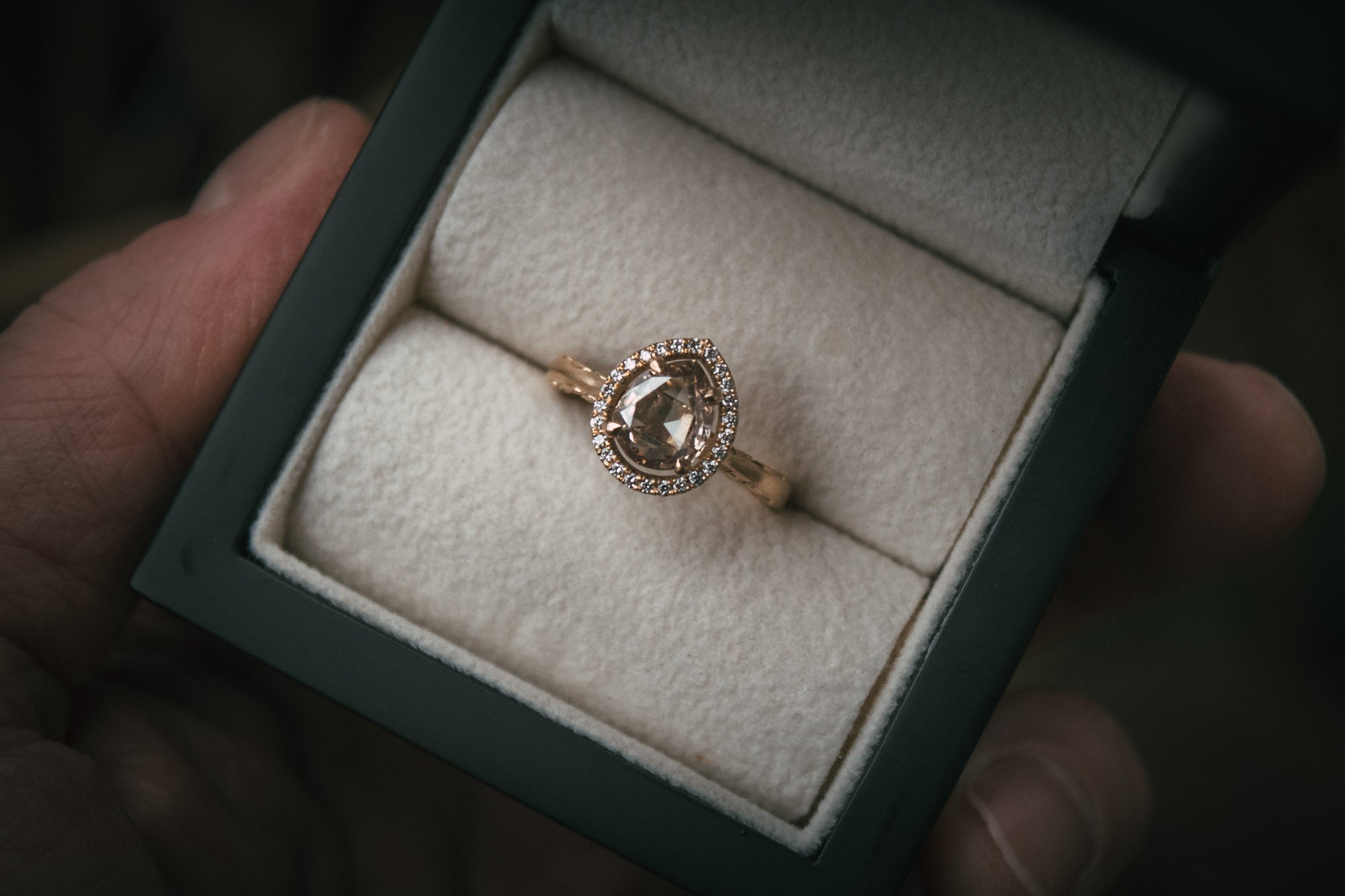 Champagne diamond halo discount ring