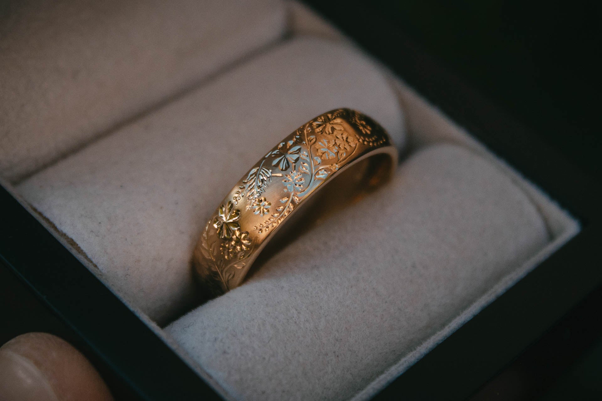 Hand-Engraved Floral Wedding Rings