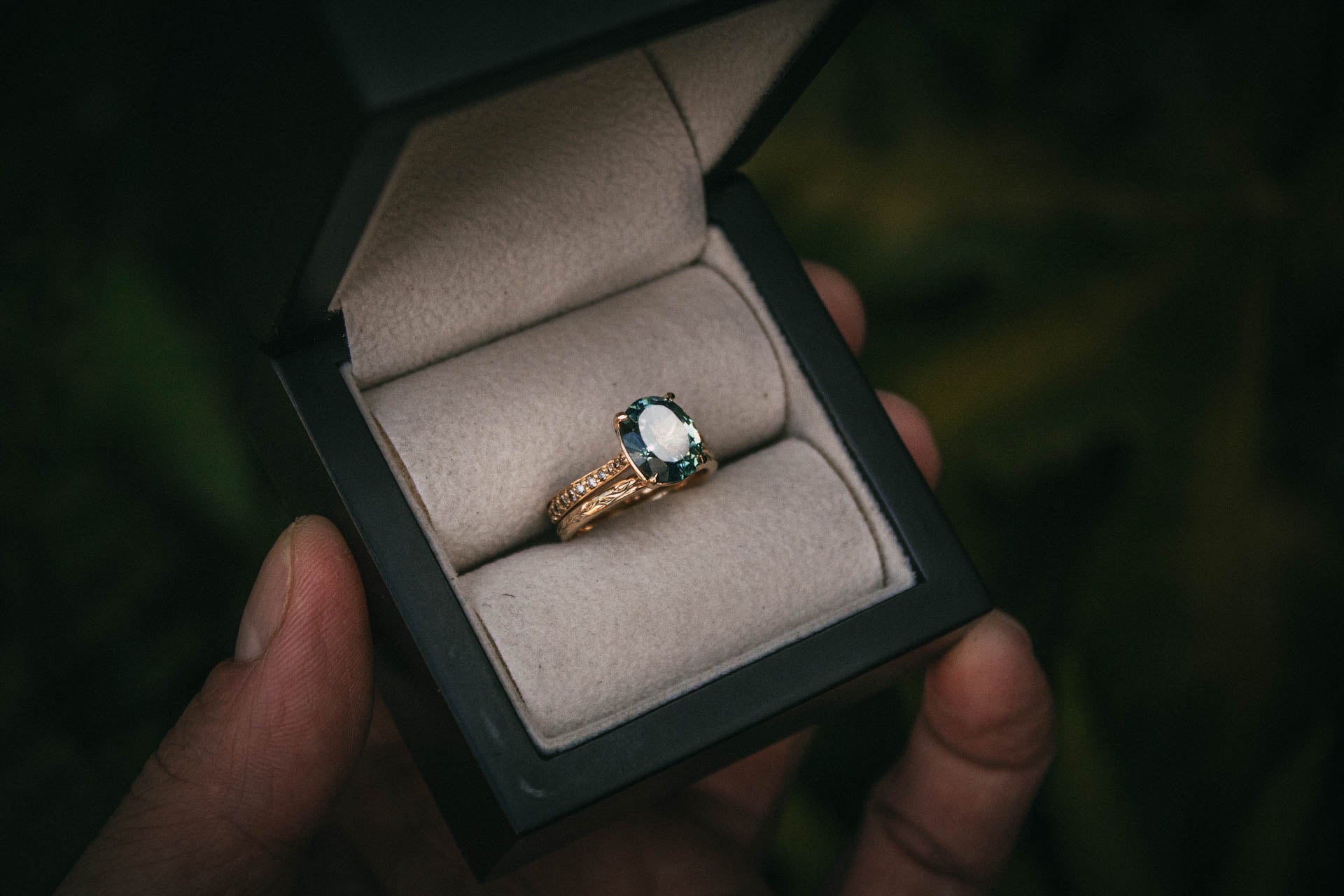 Teal Sapphire Champagne Diamond Engagement Ring Moira Patience