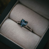 Moira Patience Fine Jewellery Heart Shaped Teal Sapphire Engagement Ring