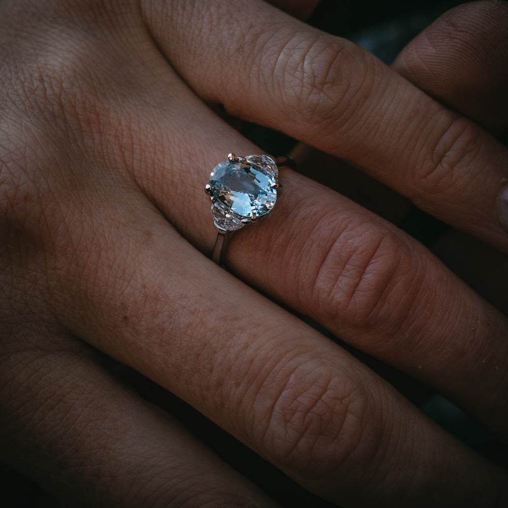 Moira Patience Fine Jewellery Ghlas Oval Pale Blue Sapphire and Diamond Engagement Ring in Edinburgh