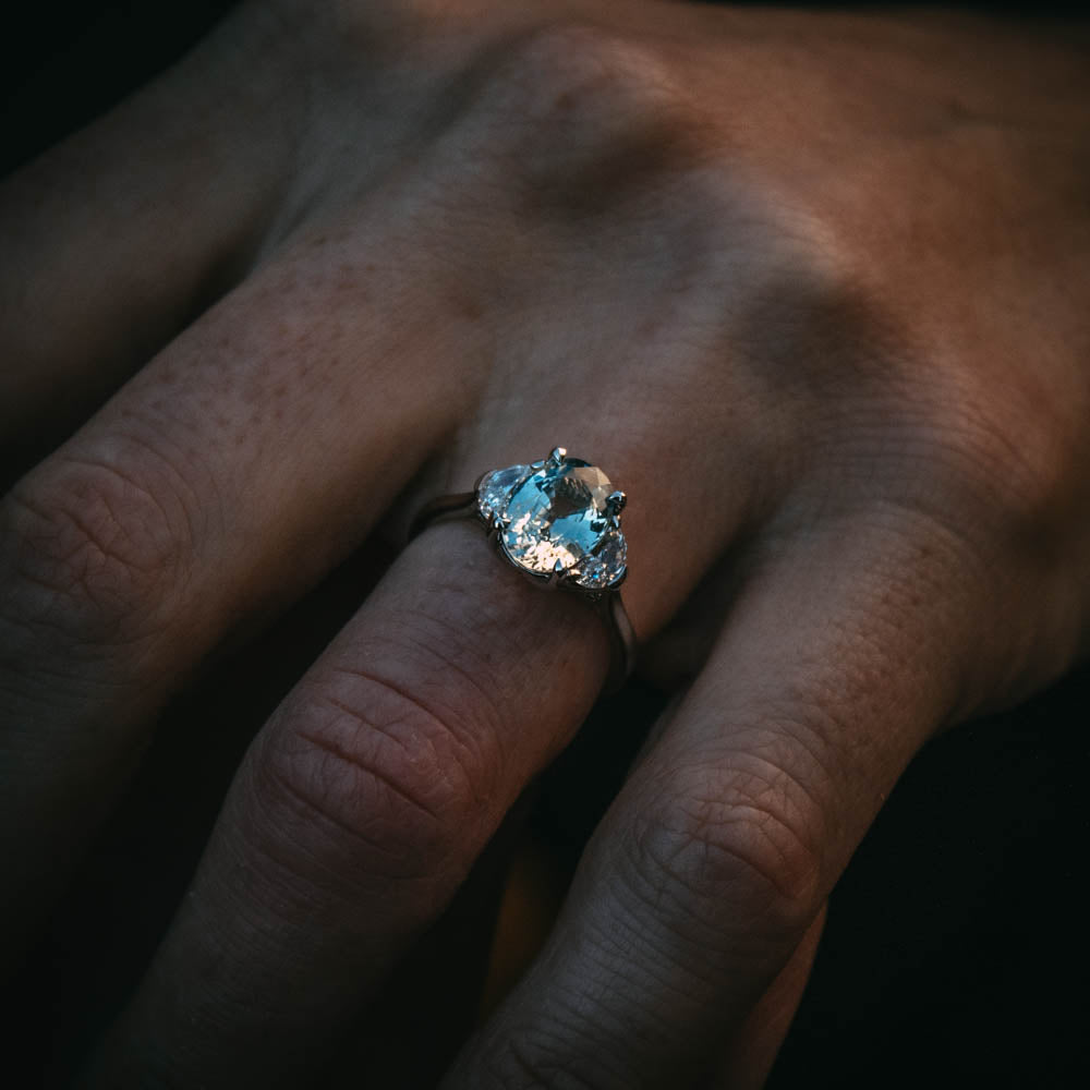 Moira Patience Fine Jewellery Ghlas Oval Pale Blue Sapphire and Diamond Engagement Ring in Edinburgh