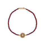 Diamond Gold Disc Ruby Bead Bracelet