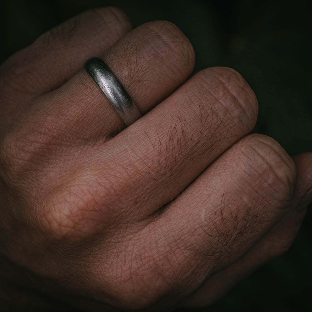 Distressed textured wedding band