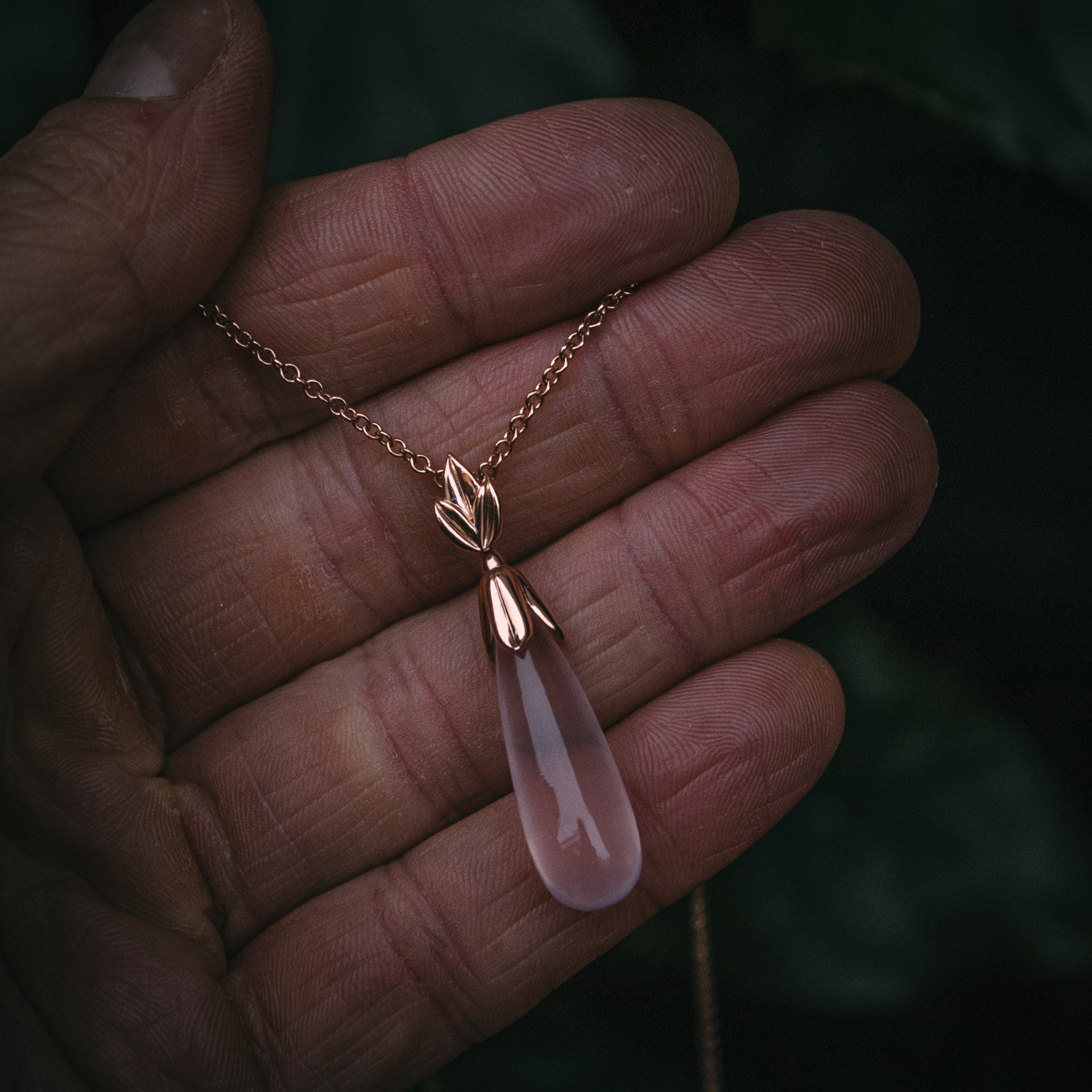 Moira Patience Fine Jewellery Snowdrop Rose Quartz Drop Pendant