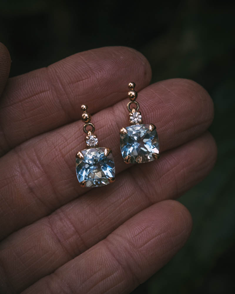Moira Patience Fine Jewellery Aquamarine and Diamond Drop Earrings