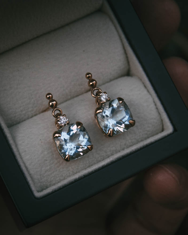 Moira Patience Fine Jewellery Aquamarine and Diamond Drop Earrings