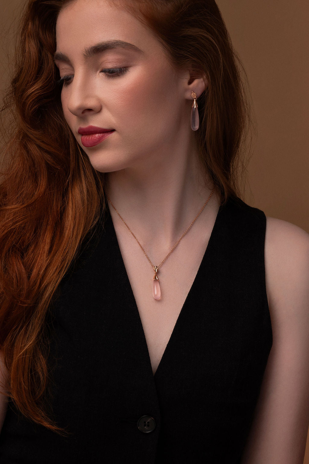 Moira Patience Fine Jewellery Snowdrop Rose Quartz Drop Pendant