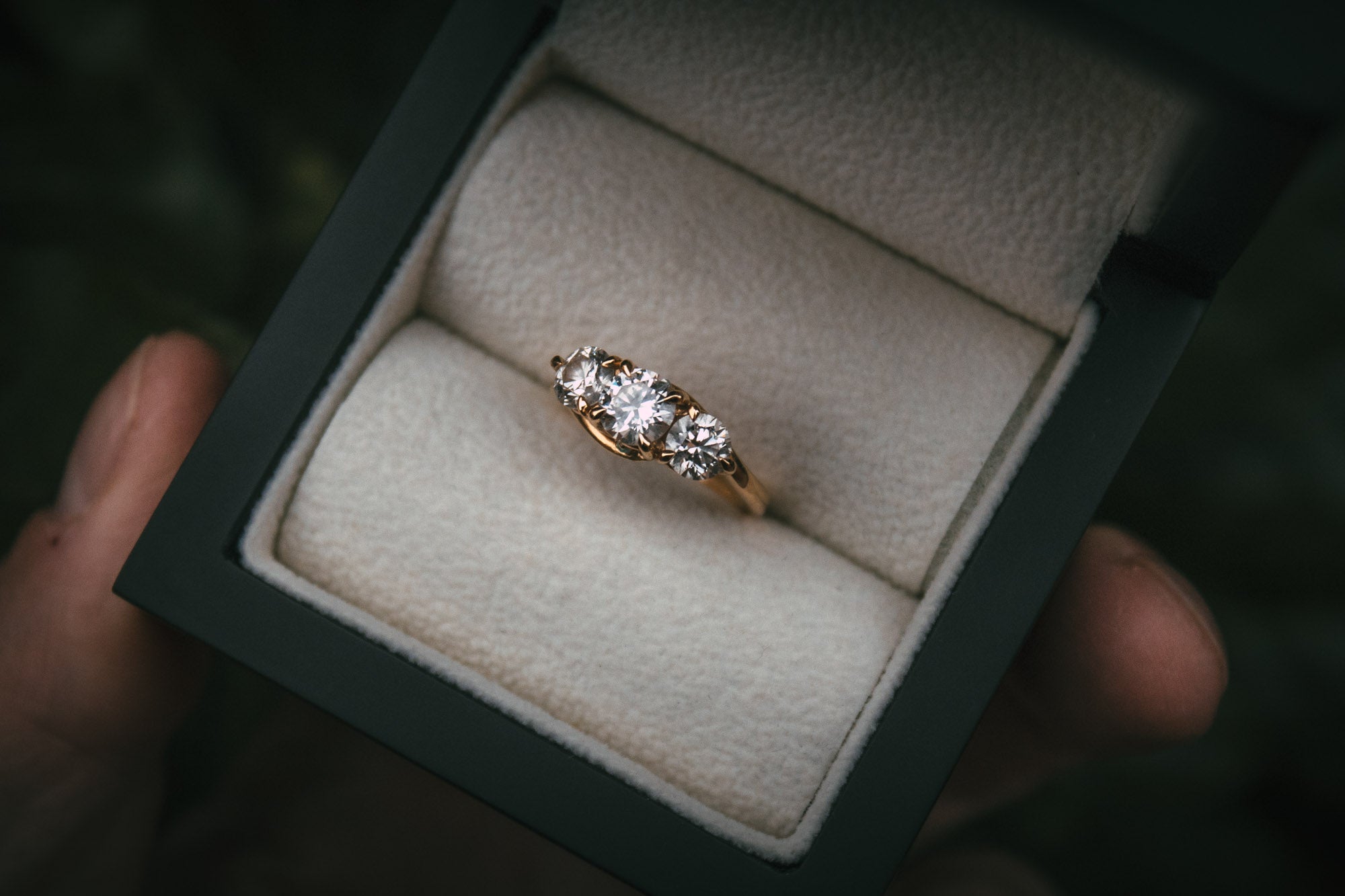 BespokeTrilogy Diamond Engagement Ring with hidden Opal
