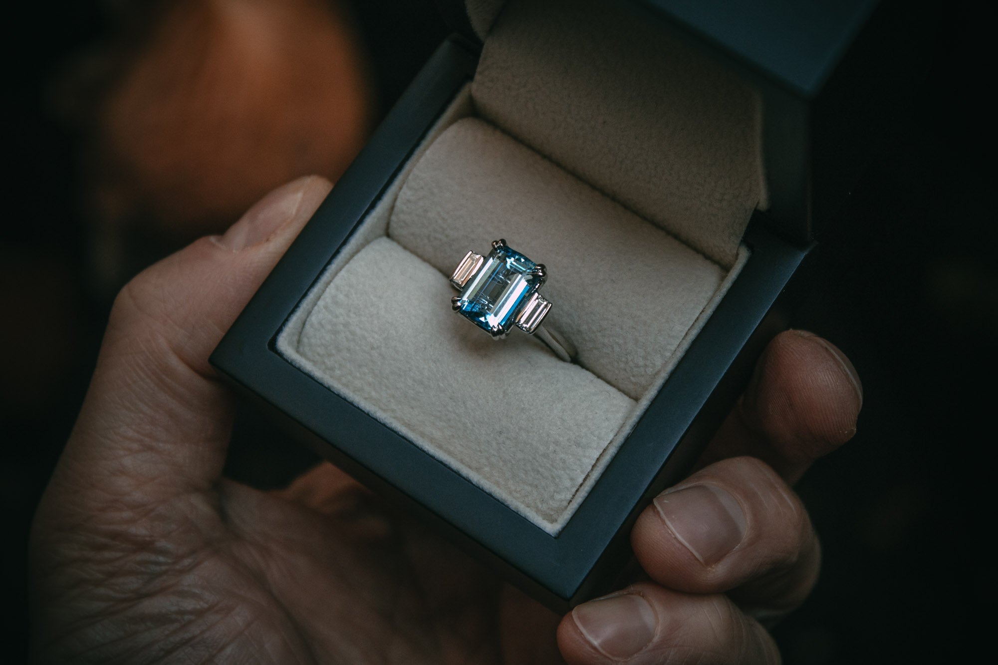 Bespoke aquamarine and diamond engagement ring
