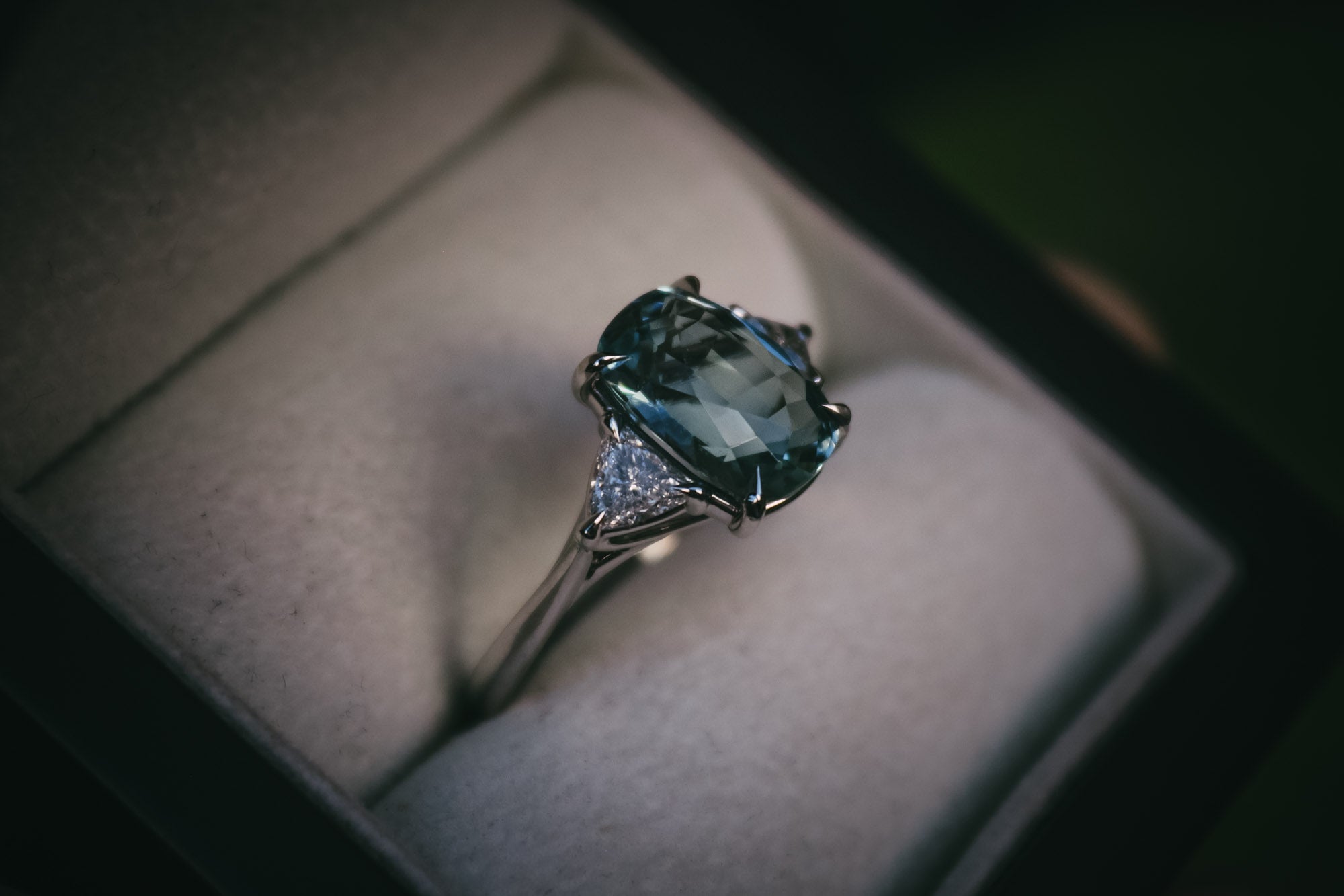 Aquamarine & Diamond Engagement Ring in box
