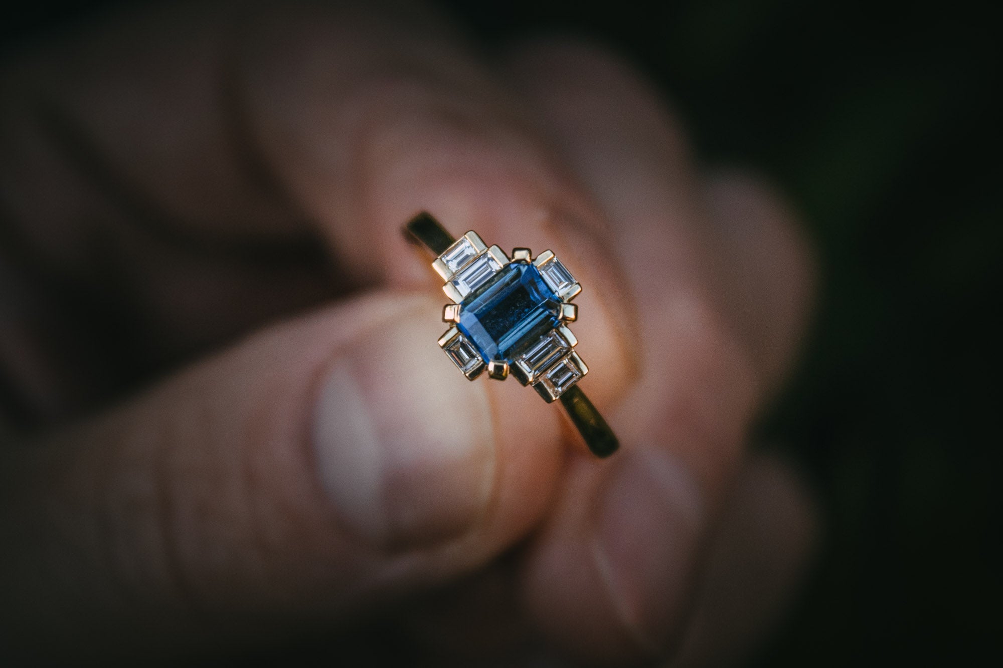 Bespoke Deep Blue Aquamarine and Diamond Engagement Ring