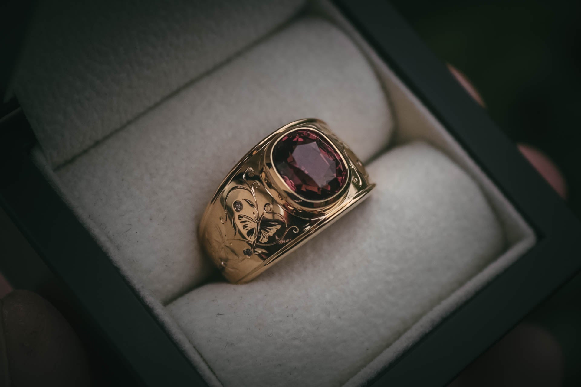 Moira Patience Bespoke Engraved Brown Sapphire Engagement Ring