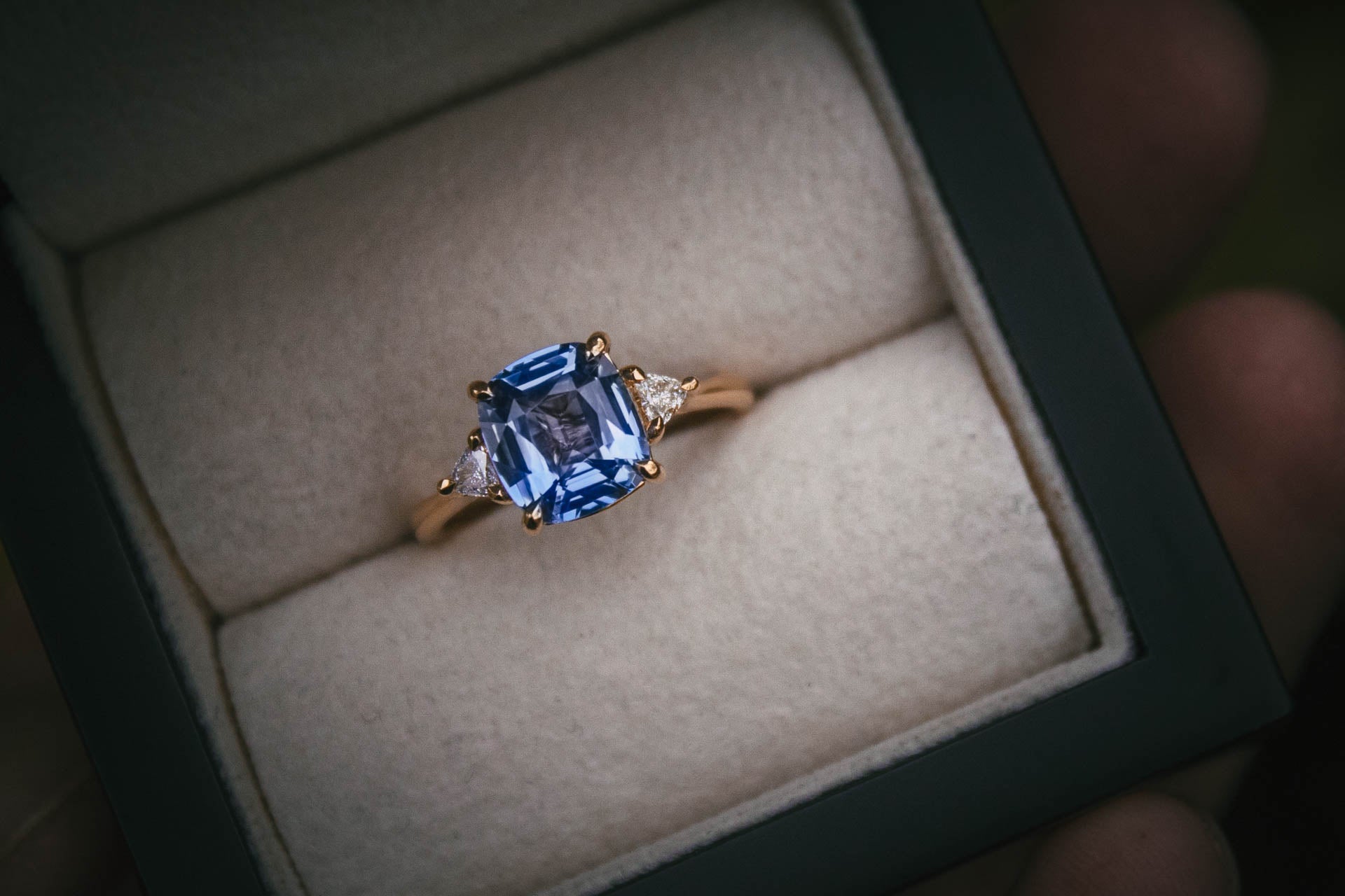 Ceylon blue sapphire and diamond engagement ring Edinburgh
