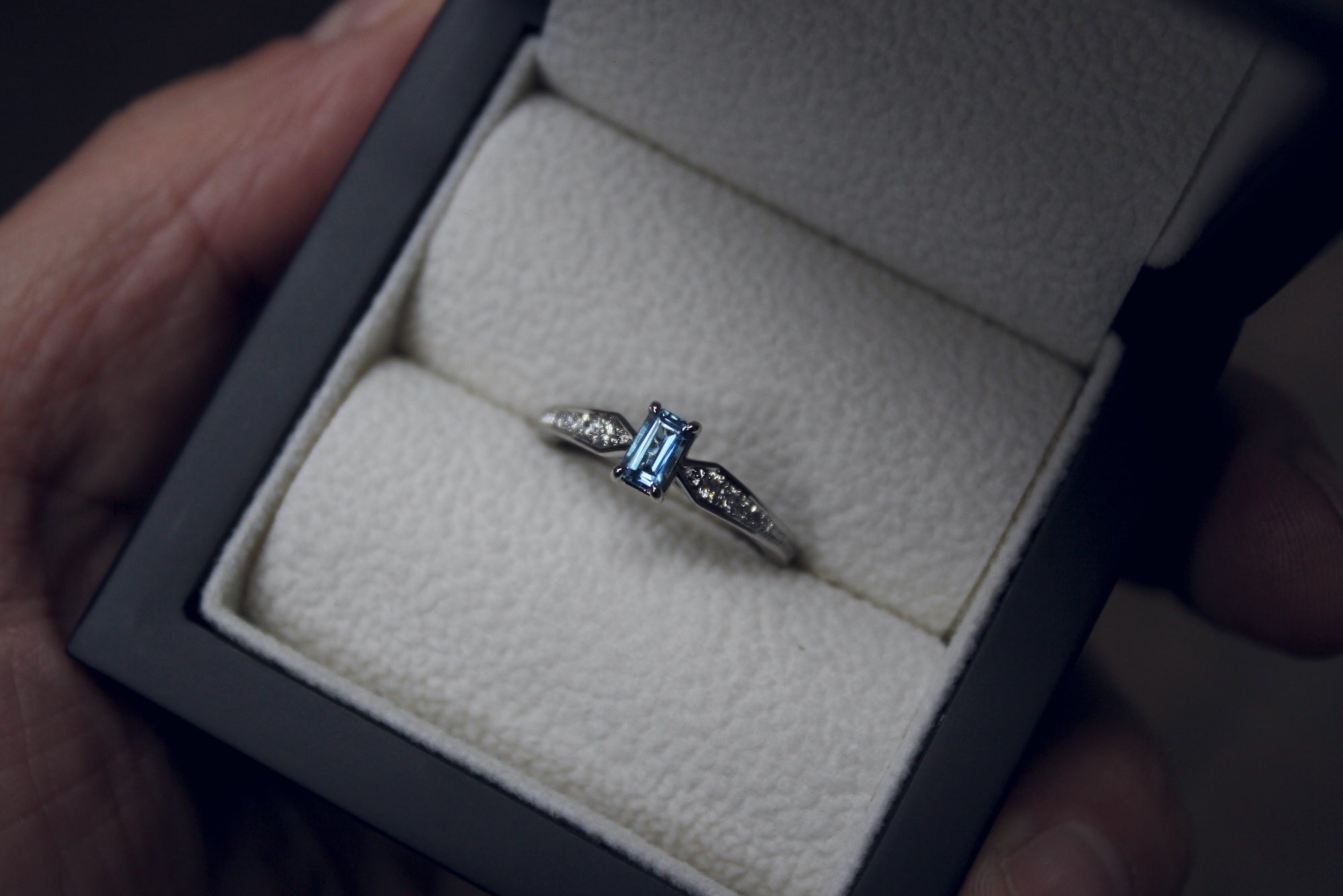 Moira Patience Fine Jewellery Bespoke Commission Aquamarine Diamond Engagement Ring in Edinburgh