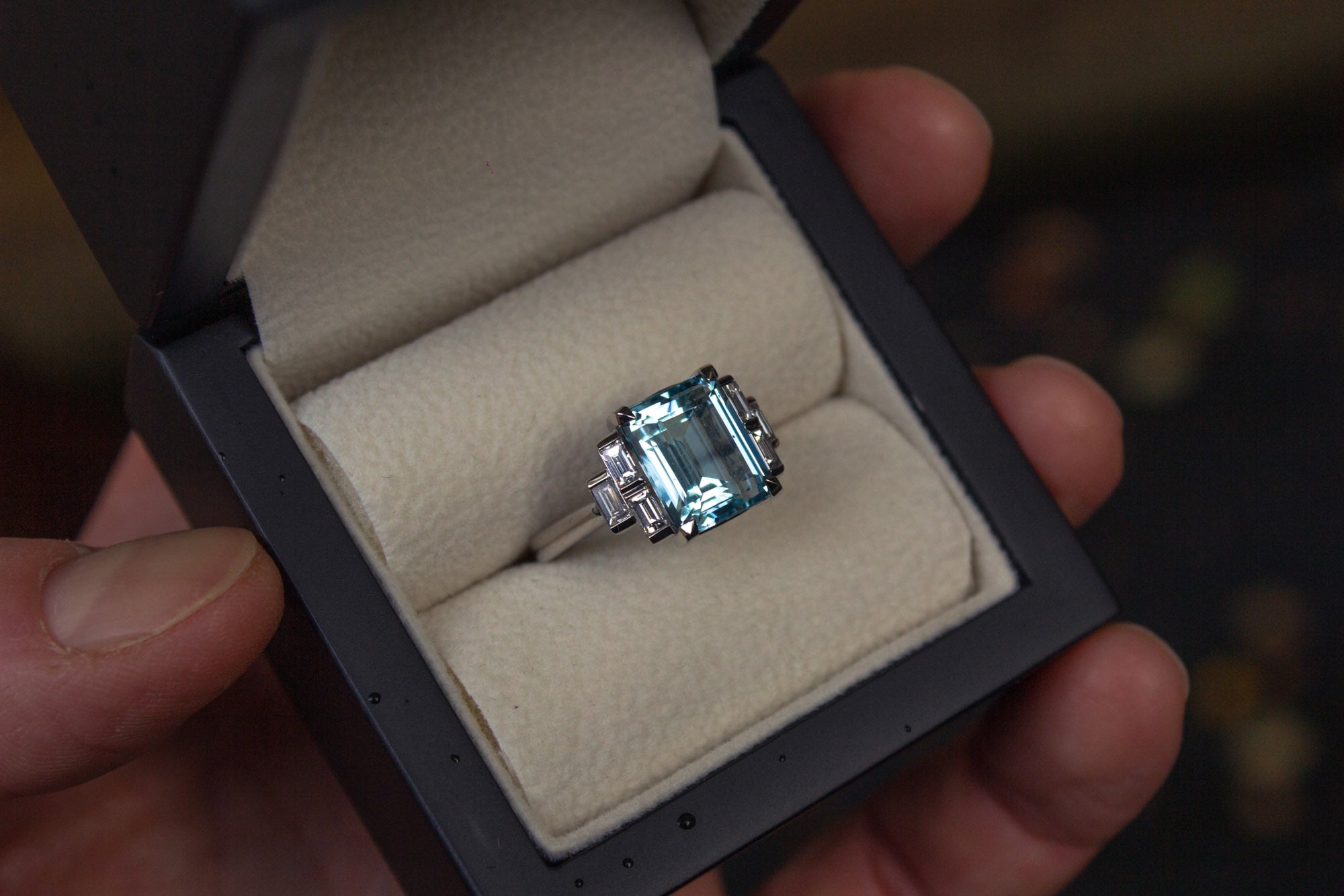 Aquamarine and diamond ring