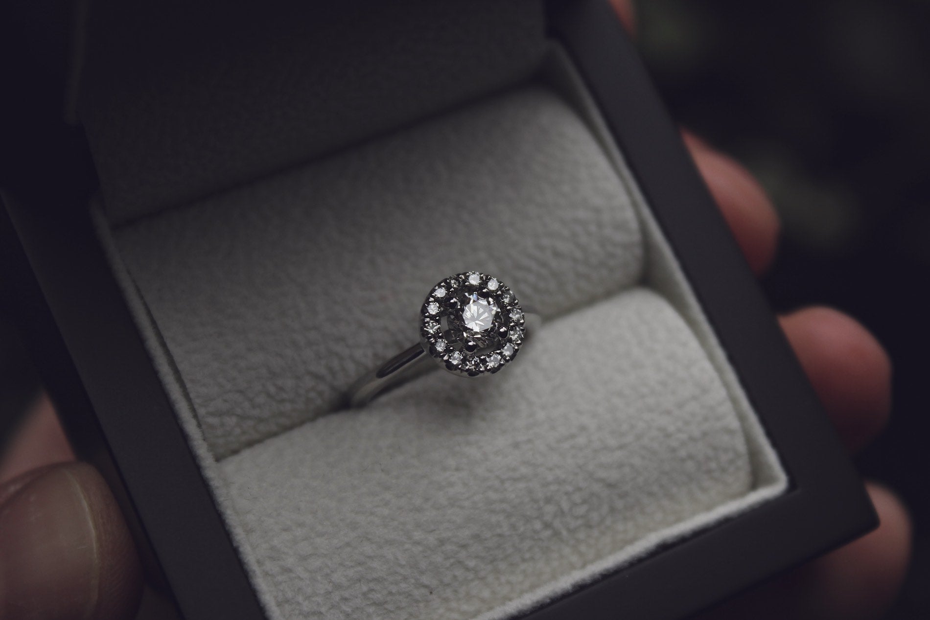 Diamond Engagement Ring with Grey Diamond Halo
