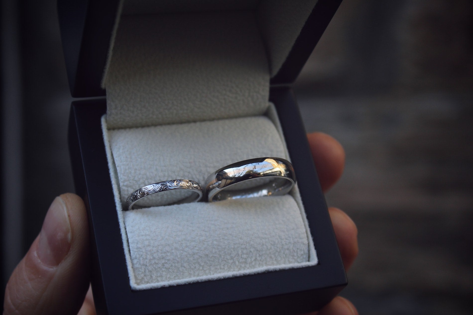 Hand Engraved Platinum Wedding Rings