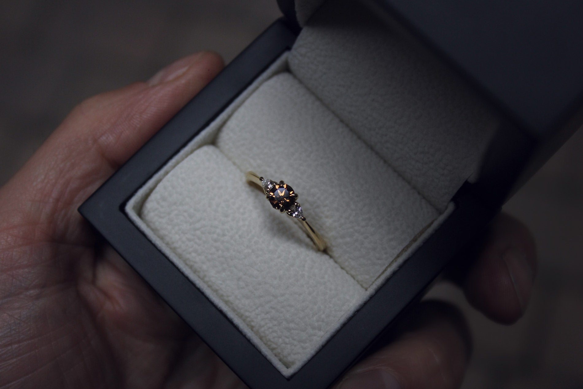 Norwegian Inspired Cognac Diamond Engagement Ring