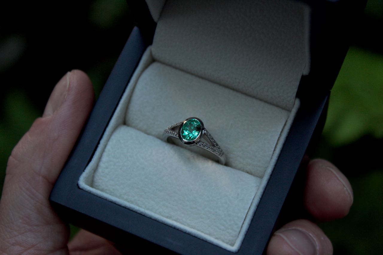 Platinum Emerald & Diamond Engagement Ring