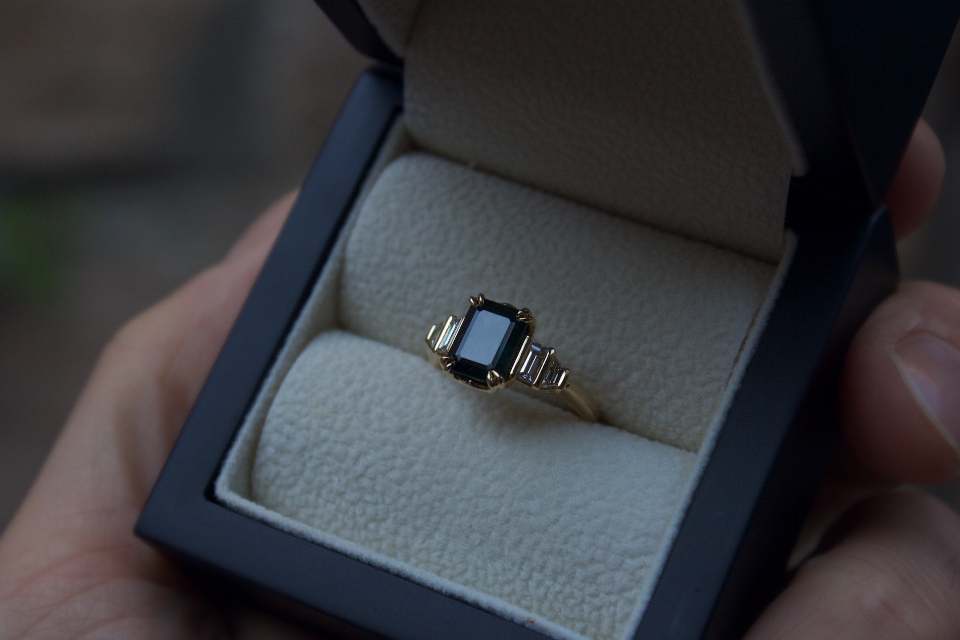 Teal Sapphire & Diamond Engagement Ring