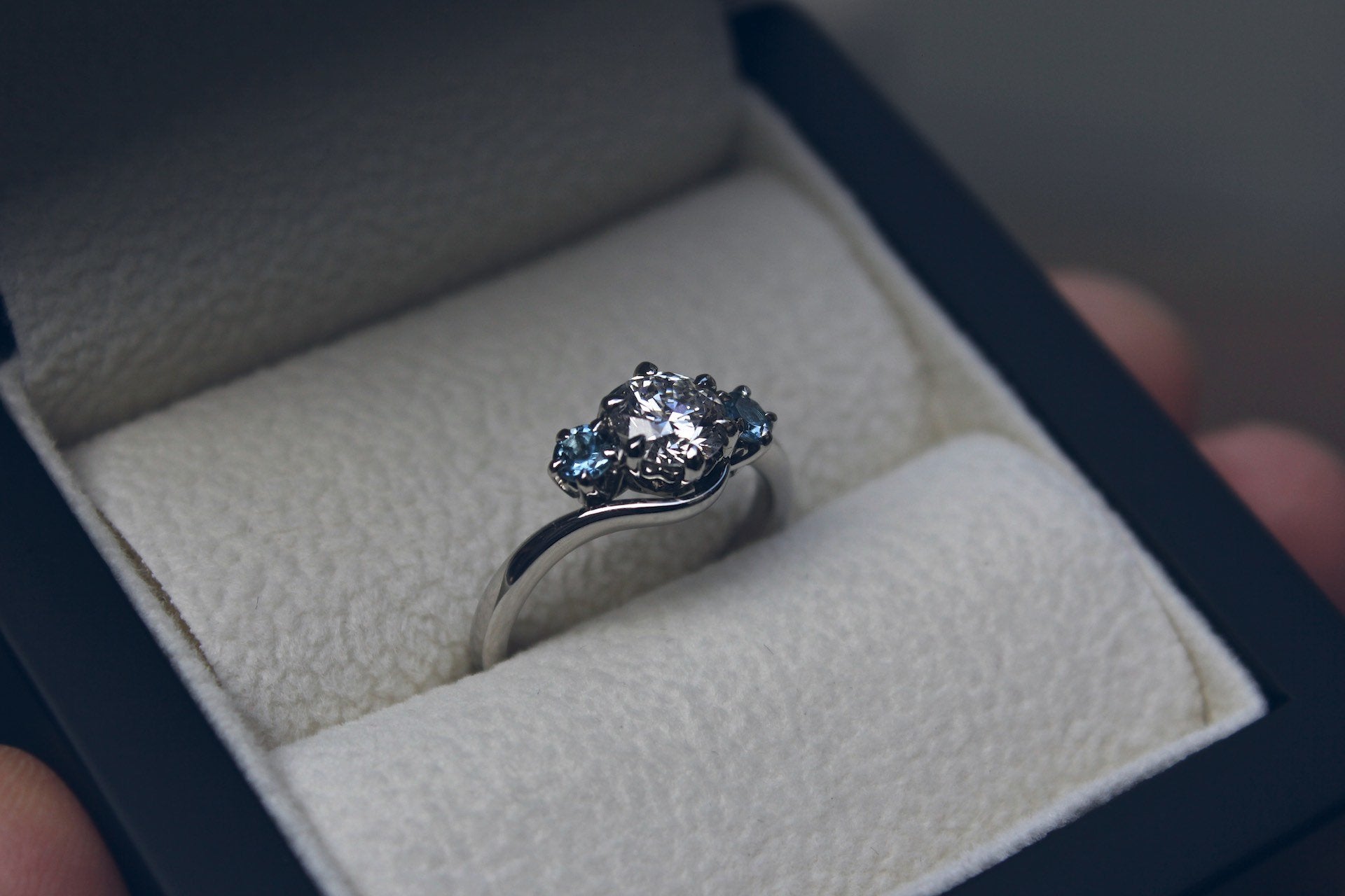 Twisted Aquamarine & Diamond Engagement Ring