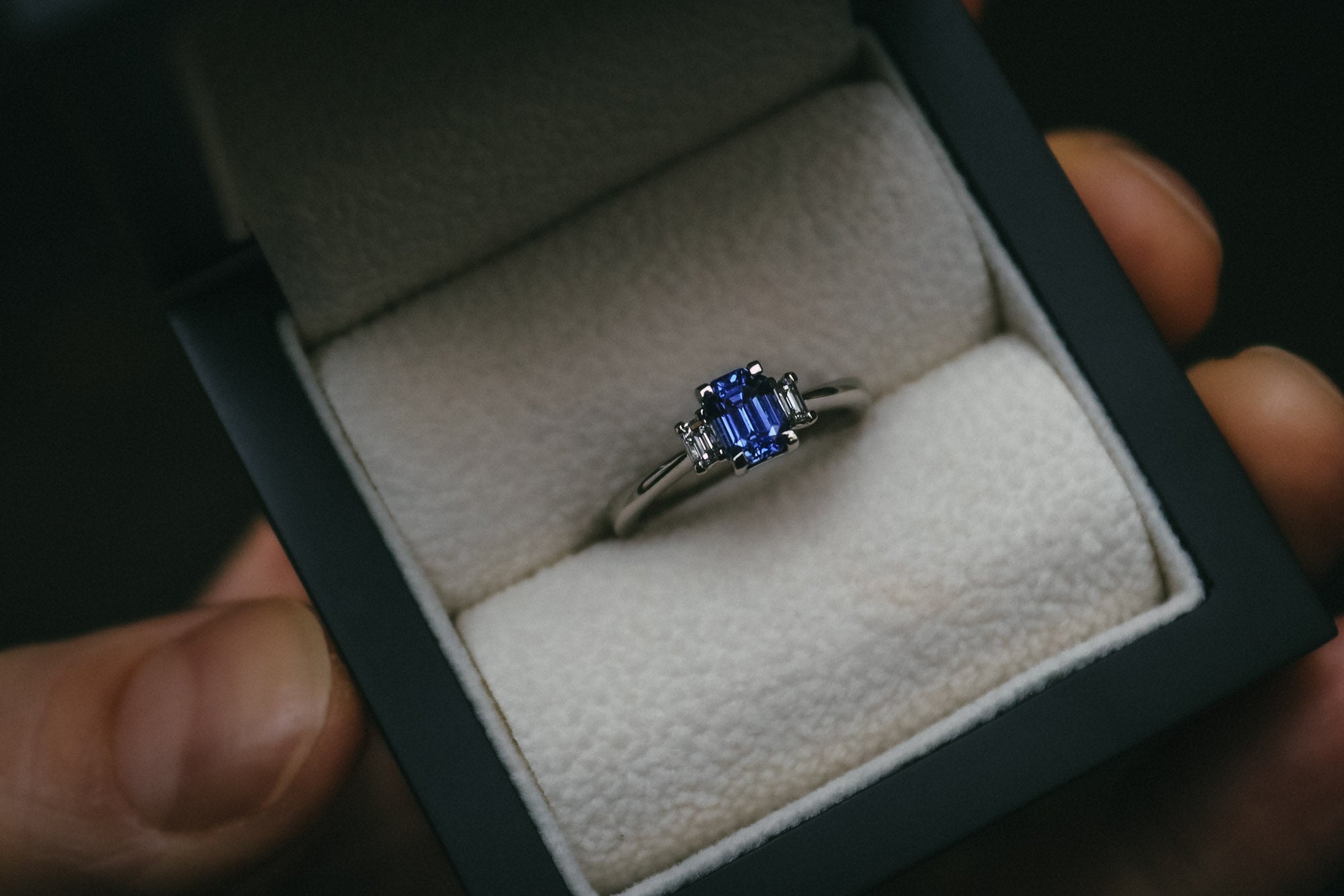 Bespoke Cornflower Blue Sapphire and Diamond Engagement Ring