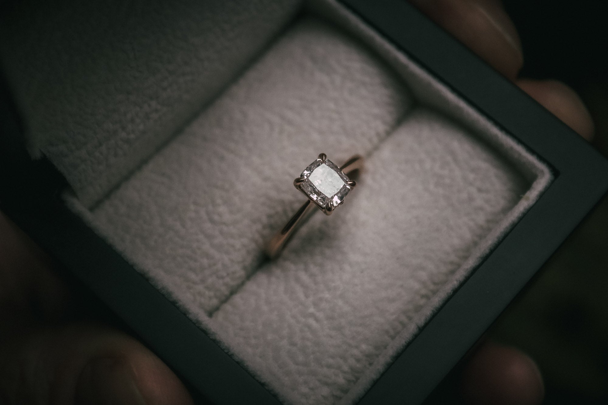 Bespoke cushion cut diamond engagement ring