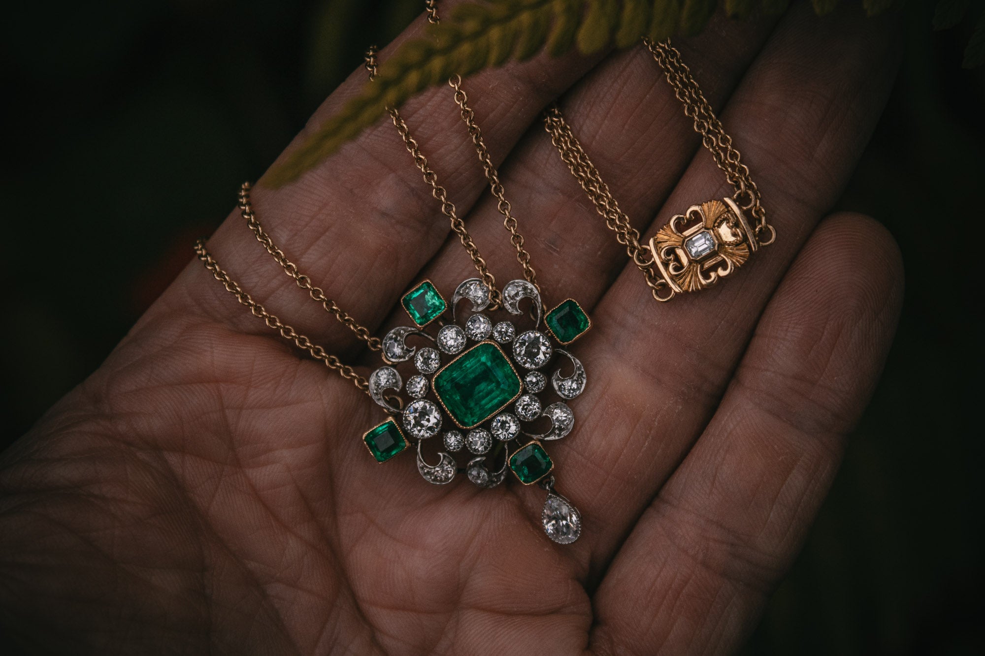 Victorian Emerald and Diamond Pendant with bespoke catch