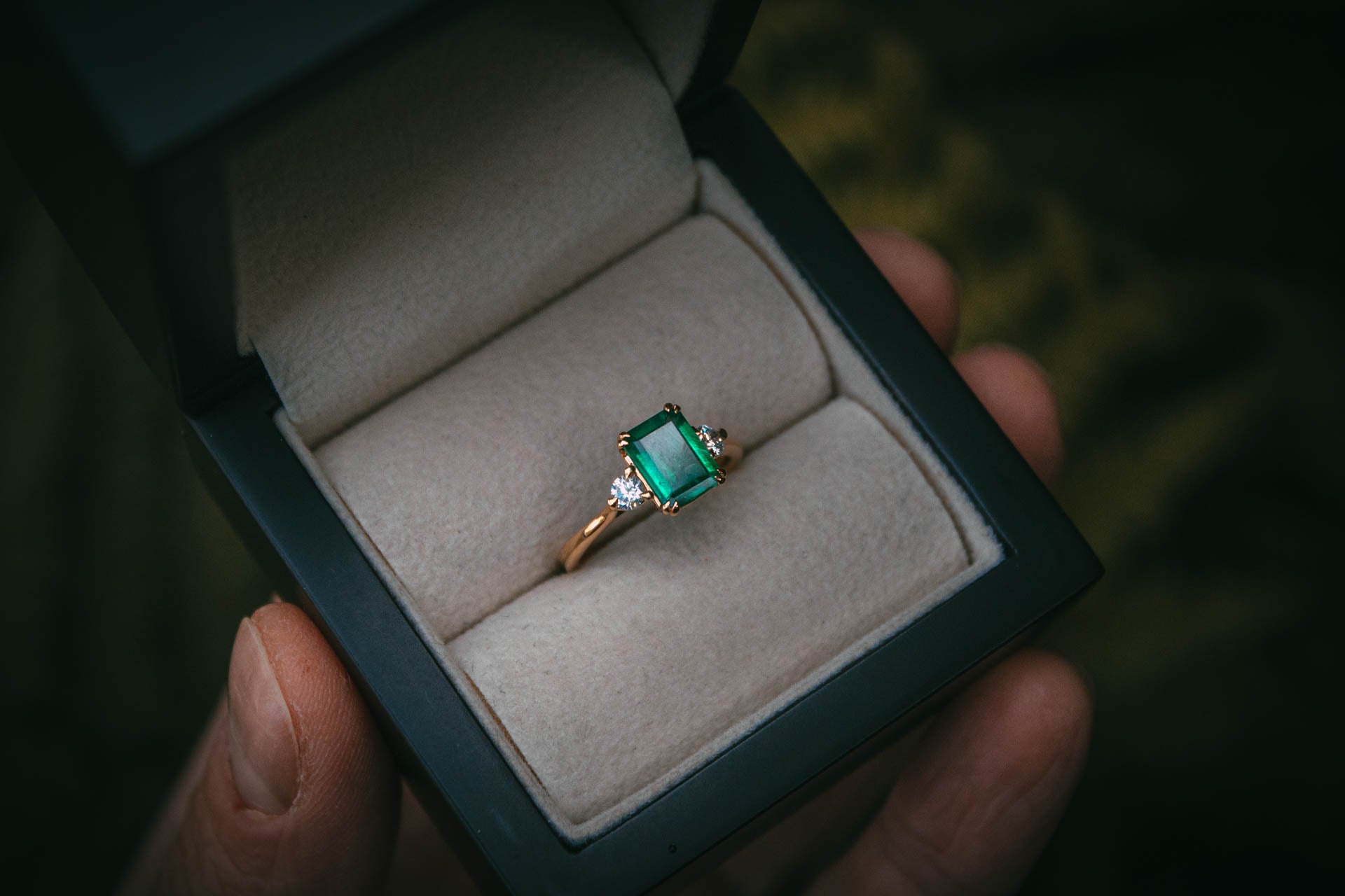 Moira Patience Fine Jewellery Bespoke Emerald and Diamond Engagement Ring