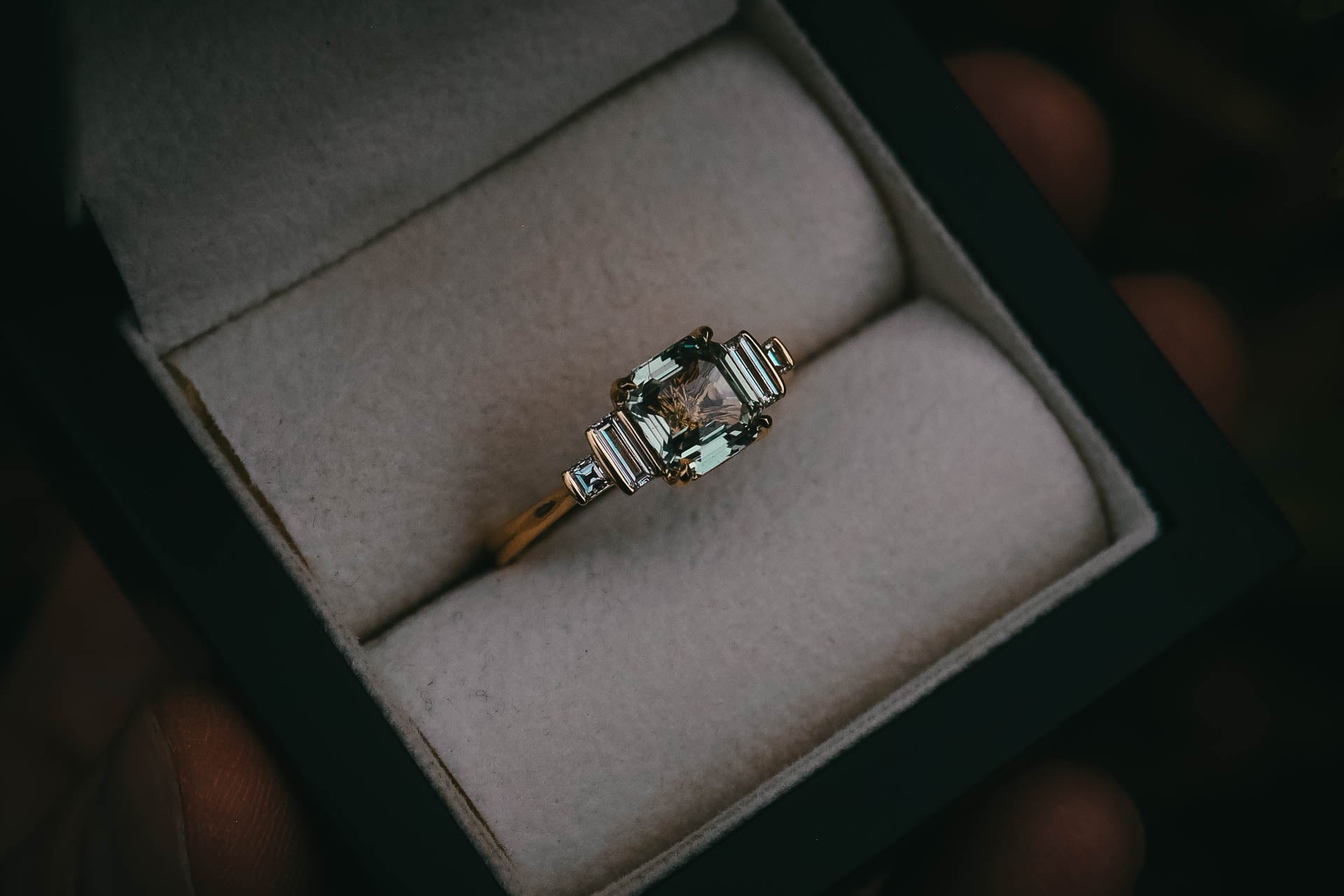 Bespoke Moira Patience Fine Jewellery Bespoke Green Sapphire and Diamond Engagement Ring