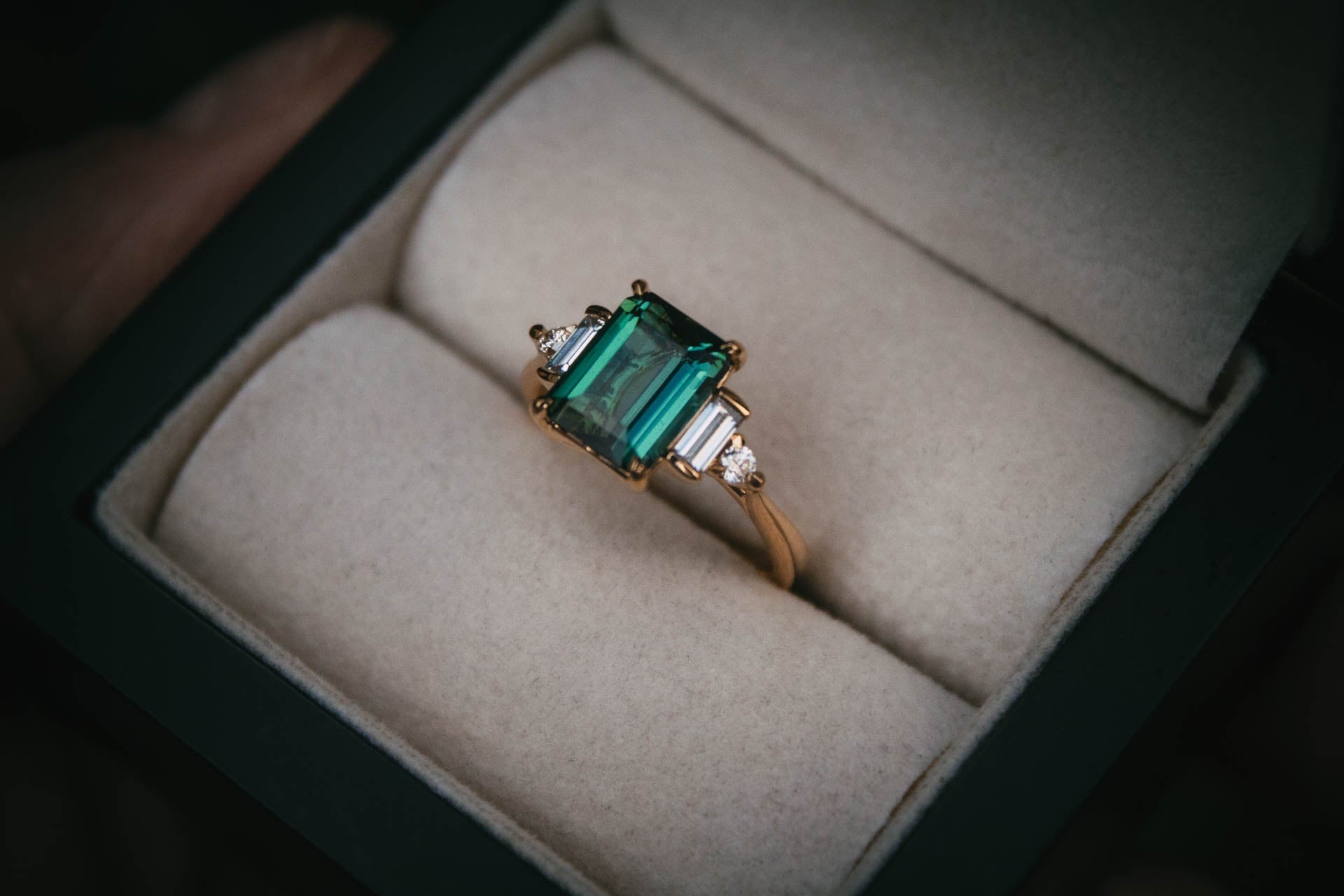 Moira Patience Bespoke Green Tourmaline Diamond Engagement Ring
