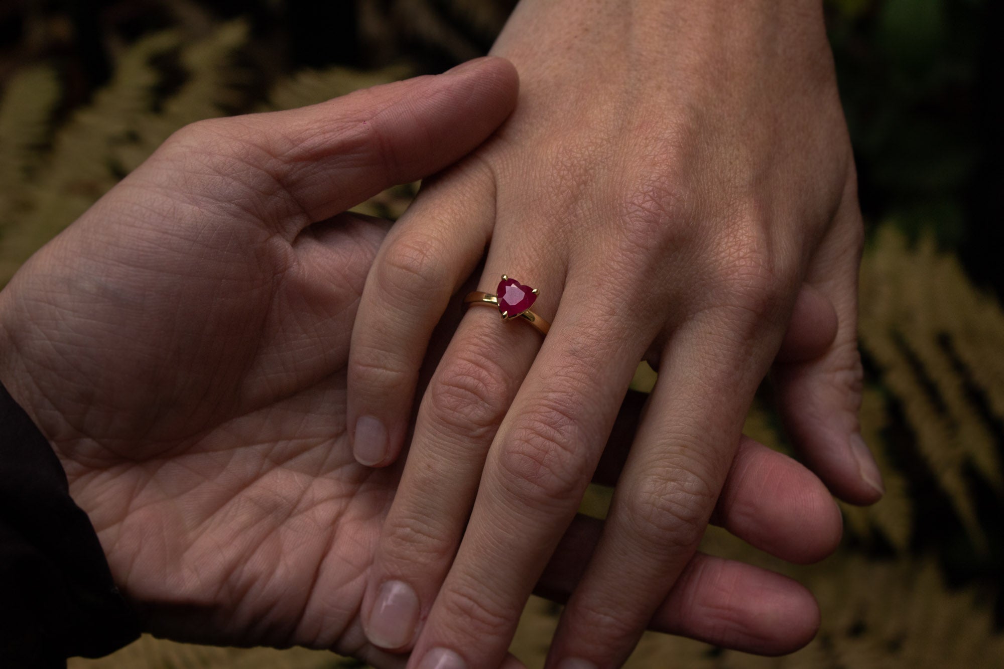 Bespoke heart-shaped ruby ring