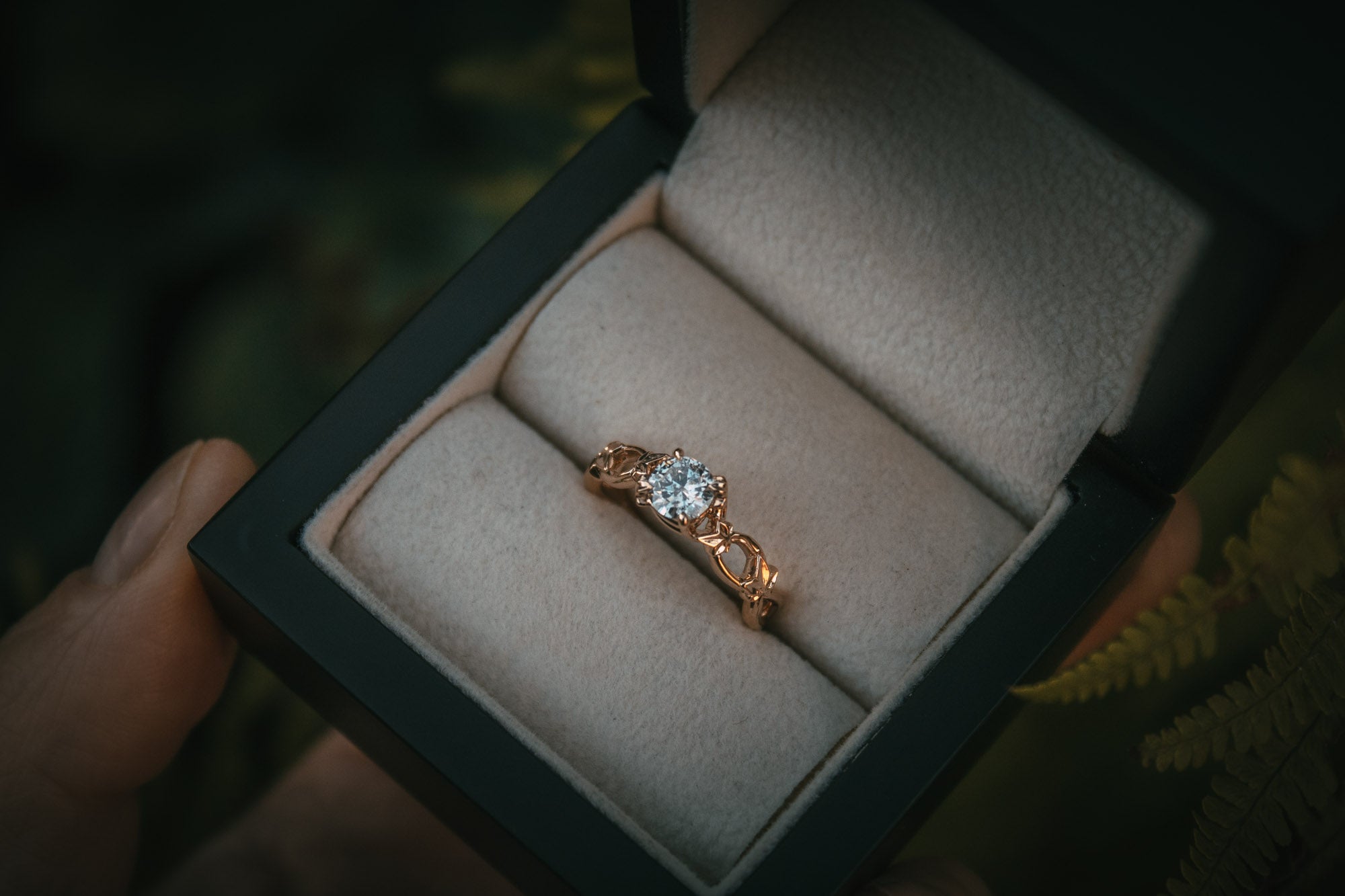 Bespoke ivy leaf diamond engagement ring