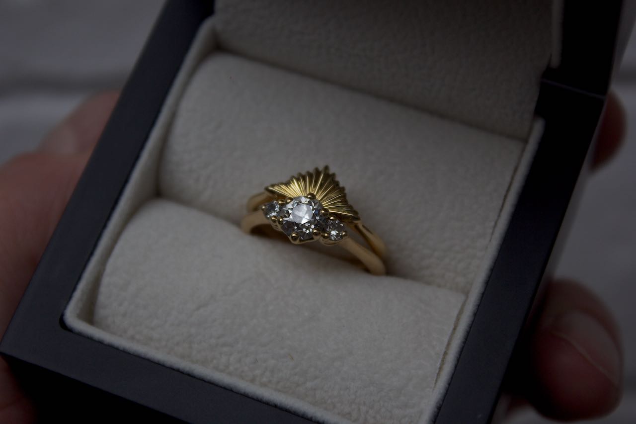 Moira Patience Fine Jewellery Bespoke Jazzy Gold Wedding Band for Diamond Engagement Ring Edinburgh