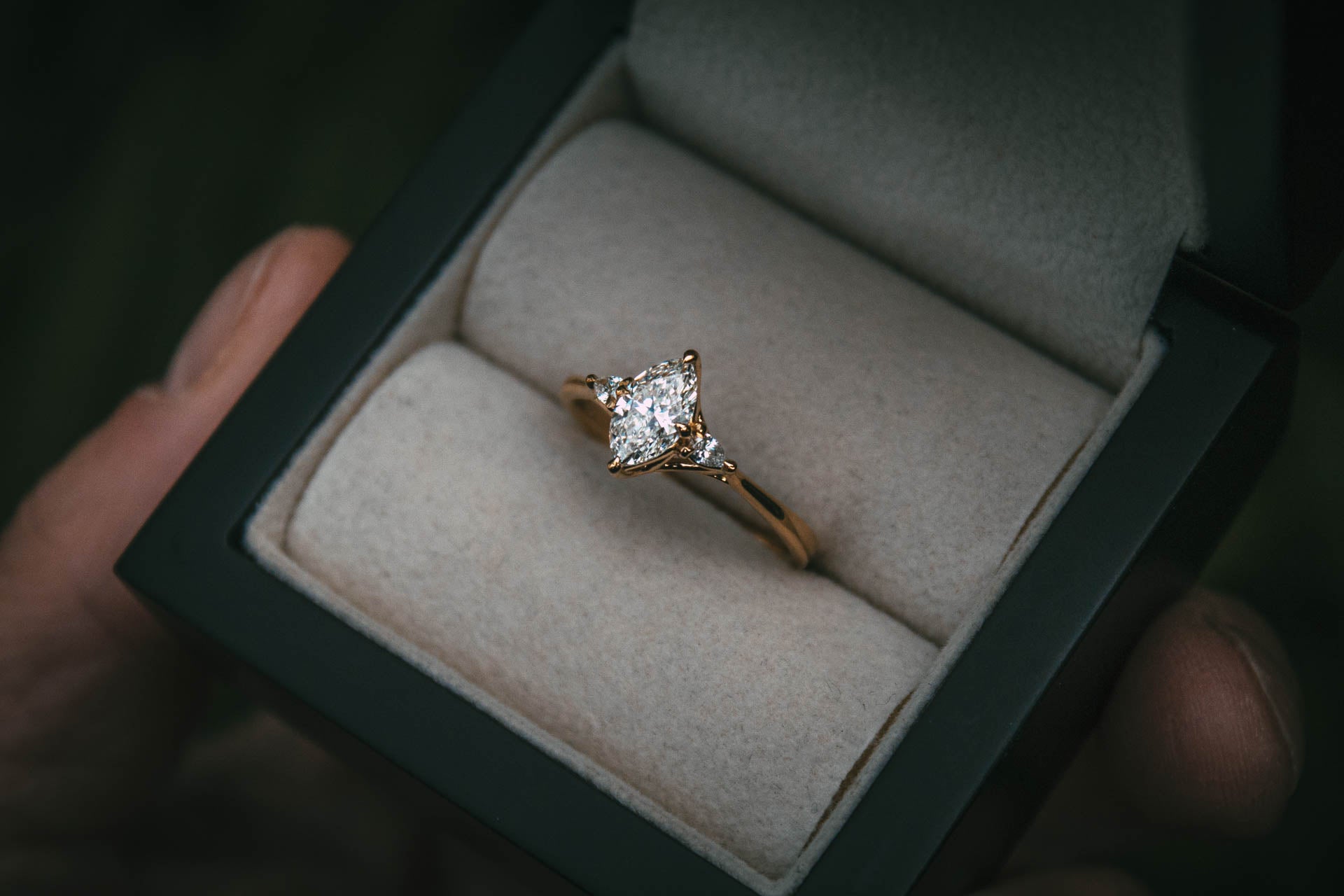 Bespoke marquise diamond engagement ring