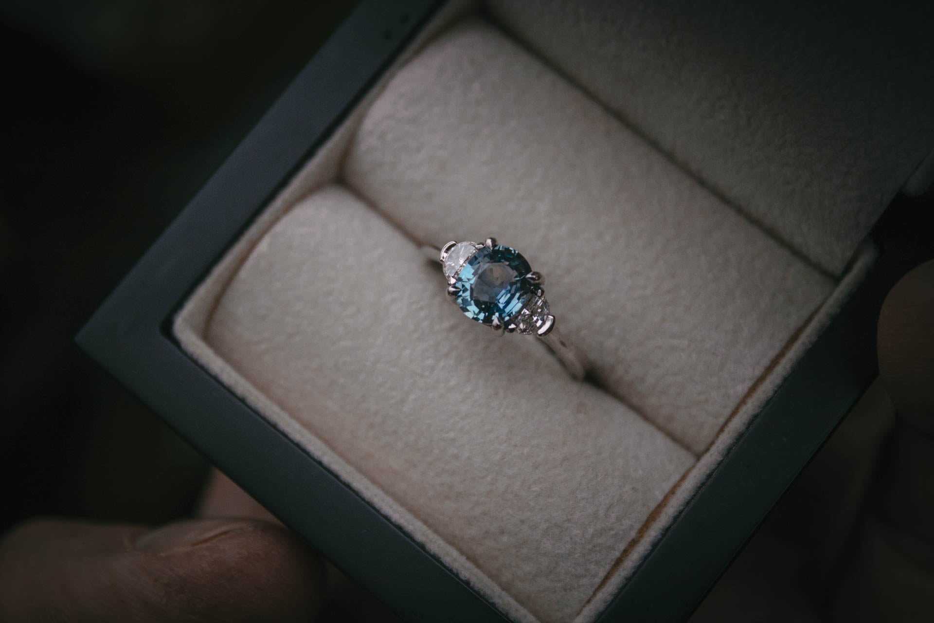 Moira Patience Fine Jewellery Bespoke Montana Sapphire and diamond Engagement Ring Edinburgh