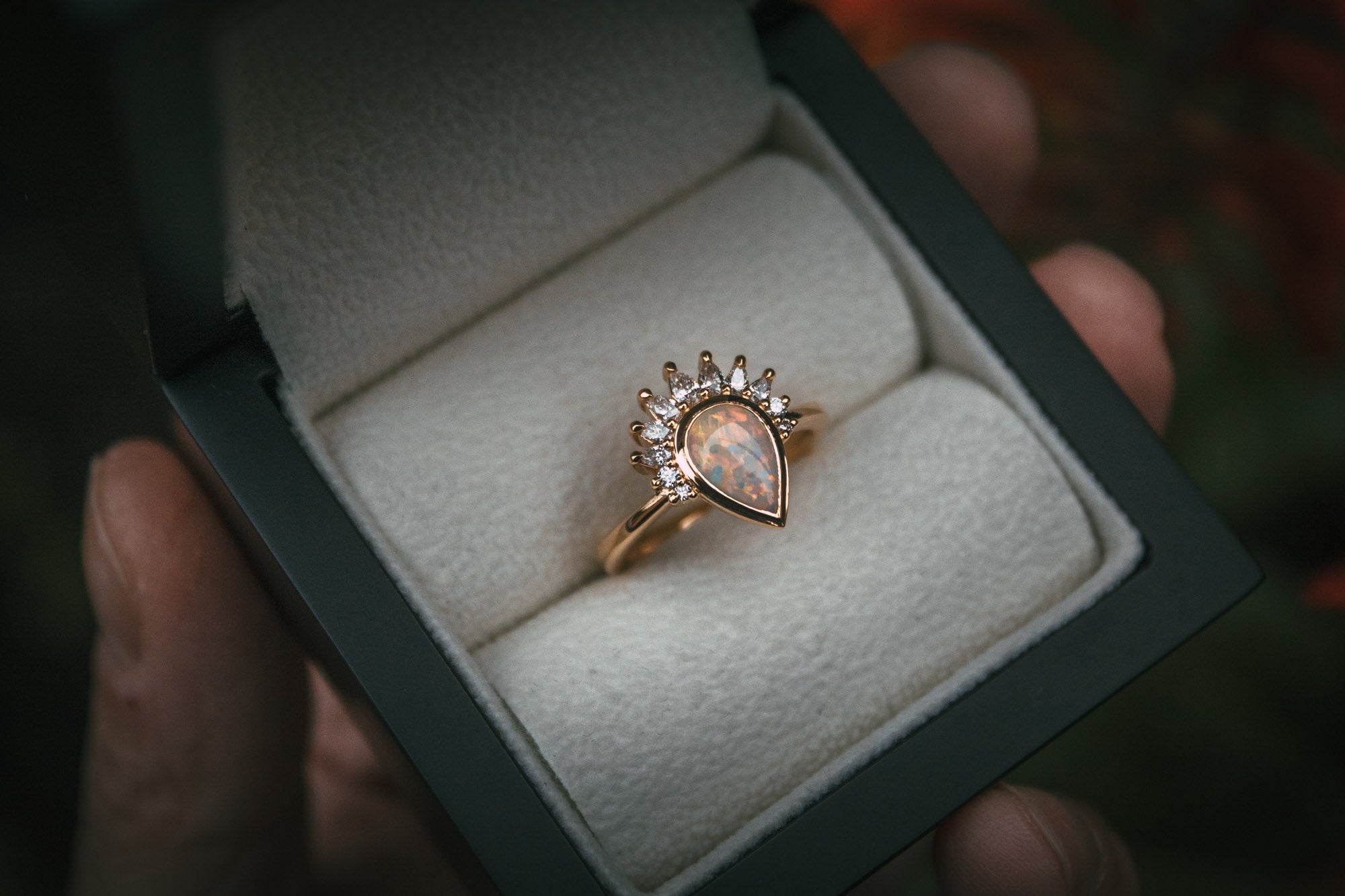 Bespoke Australian opal and diamond engagement ring