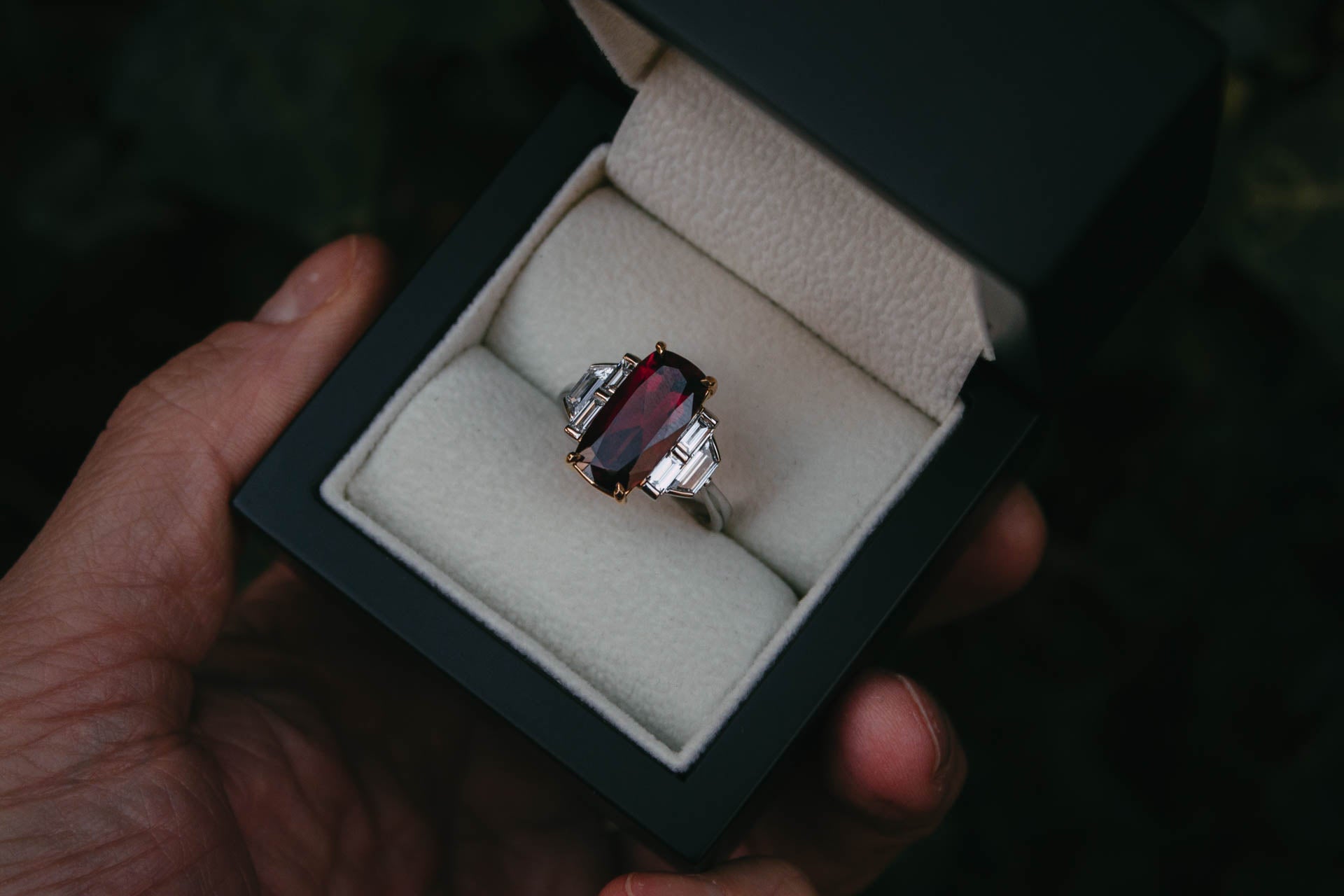 Red Garnet & Diamond Engagement Ring