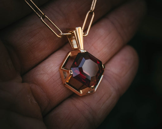 Bespoke red garnet and diamond pendant