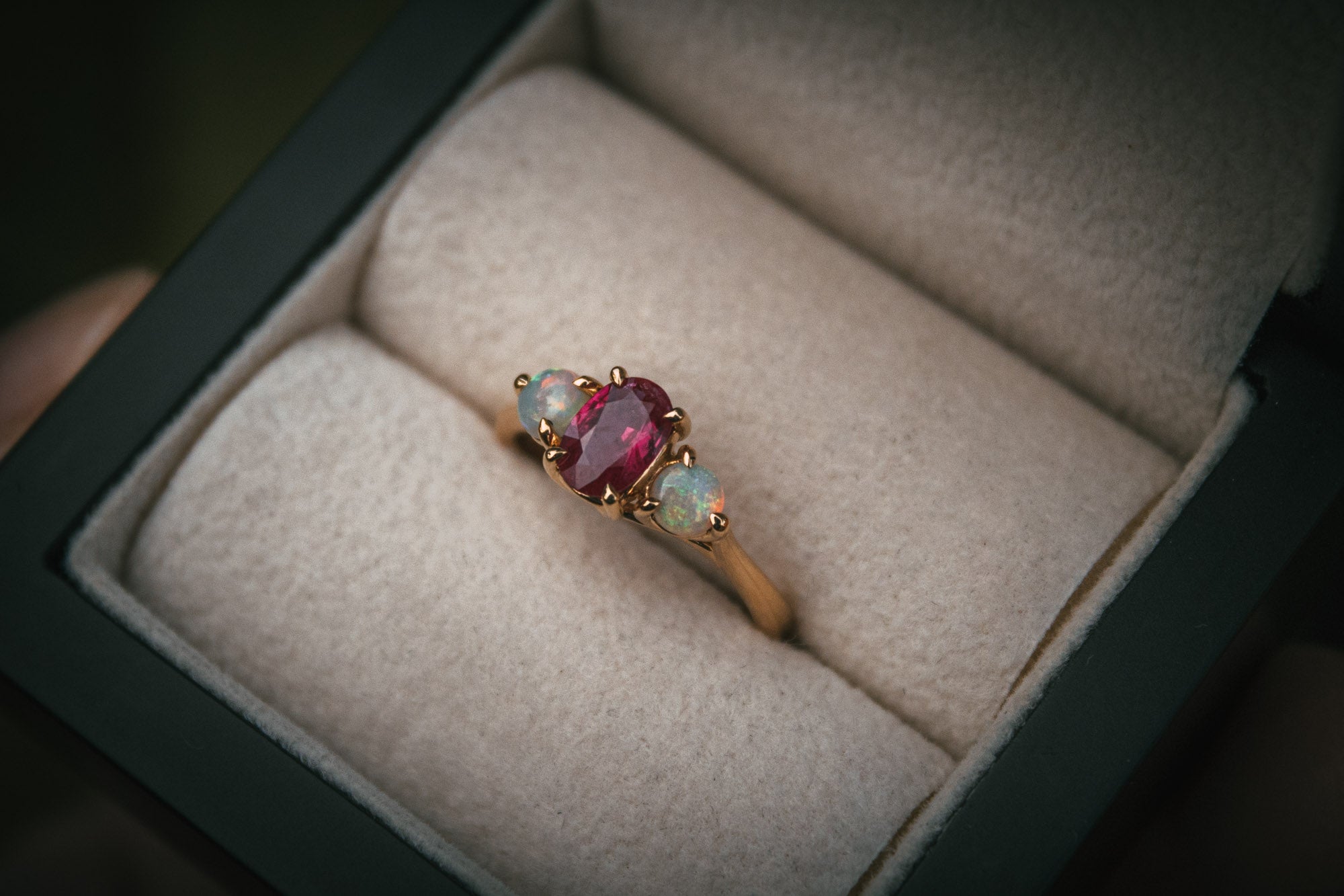 Bespoke Ruby and Opal Engagement Ring
