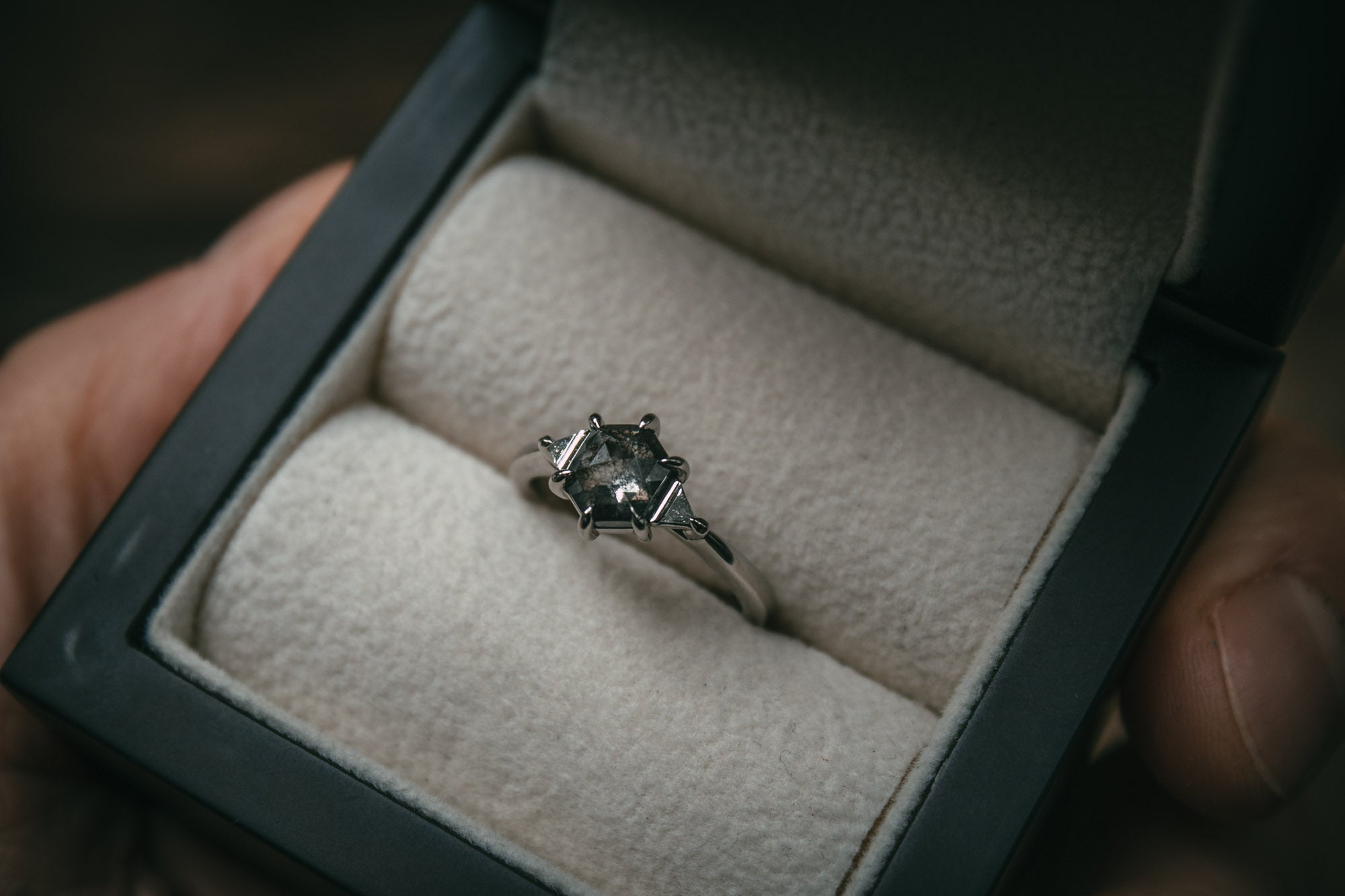 Moira Patience Fine Jewellery Bespoke Salt and Pepper Diamond Ring