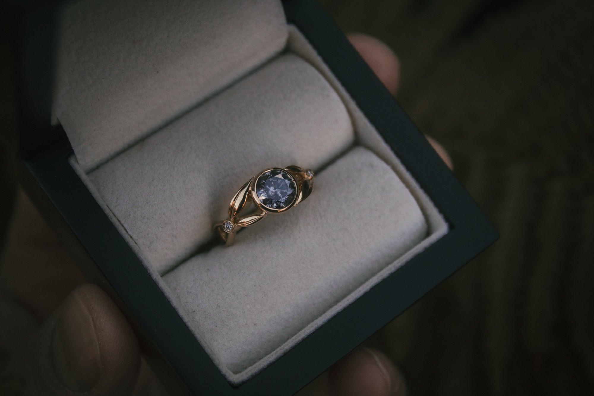 Salt and Pepper Rustic Grey Diamond Engagement Ring