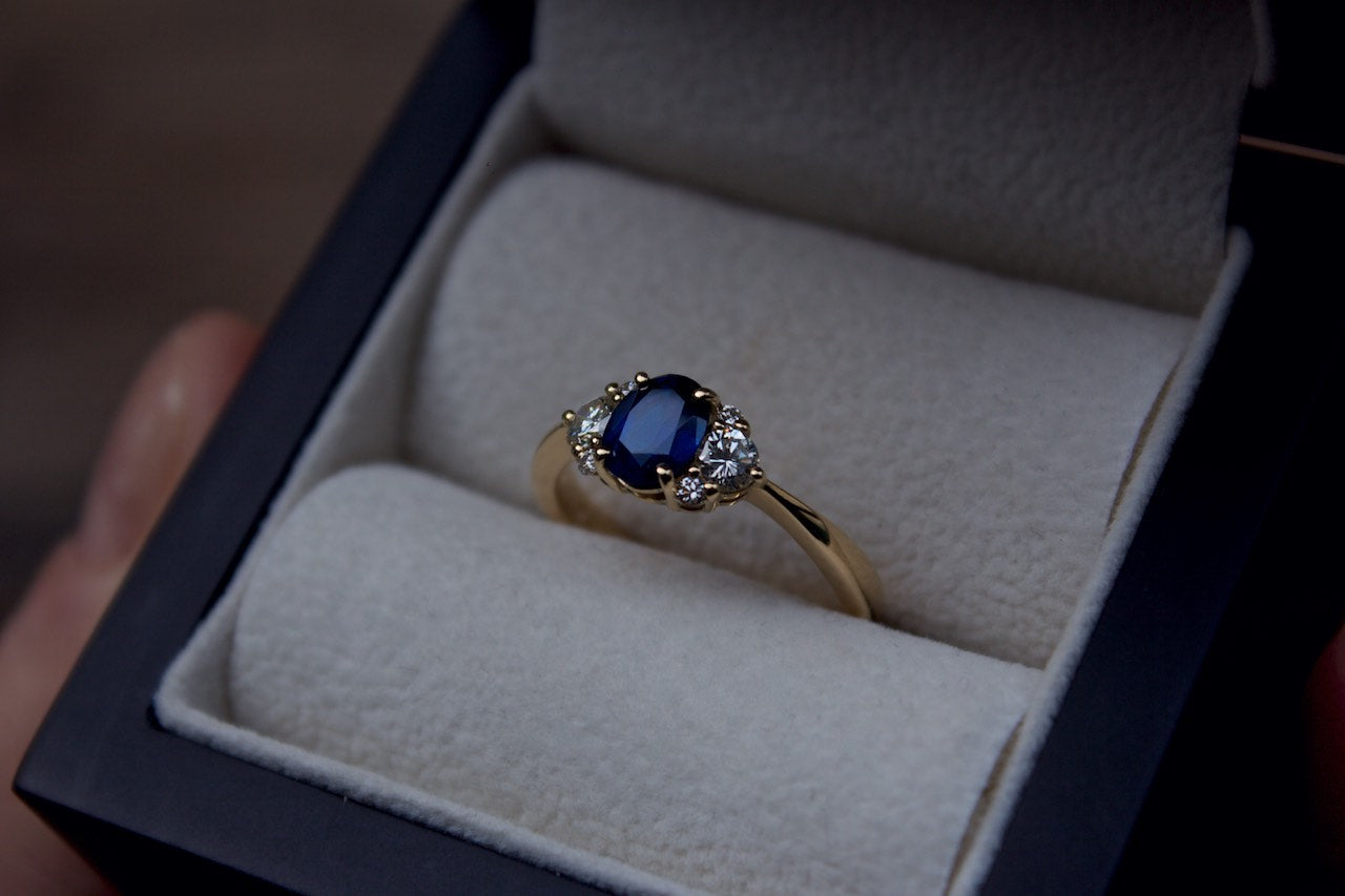 Moira Patience Fine Jewellery Bespoke Sapphire and Diamond Engagement Ring Edinburgh