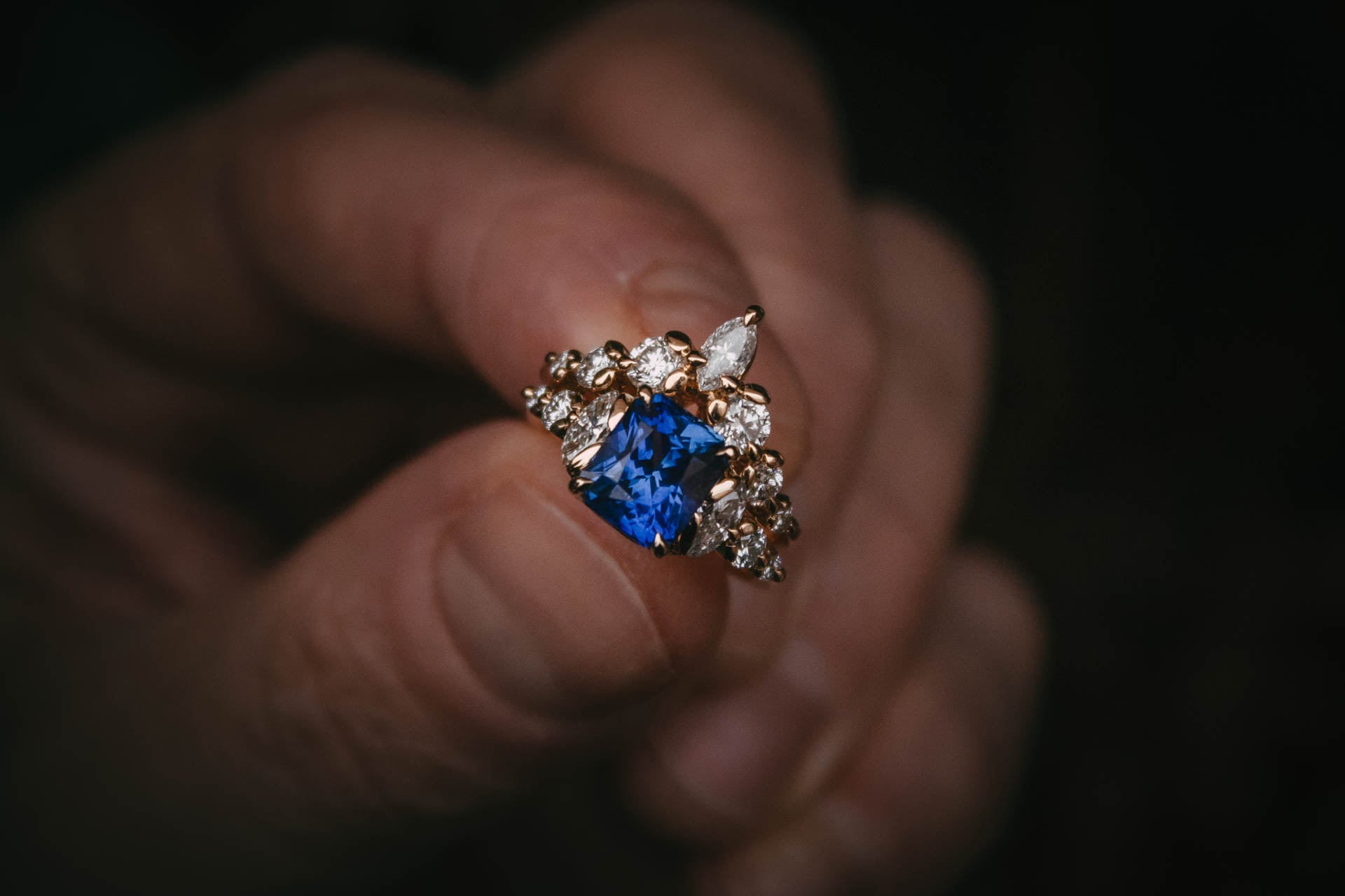 Sapphire and Diamond Engagement ring and fitted wedding band