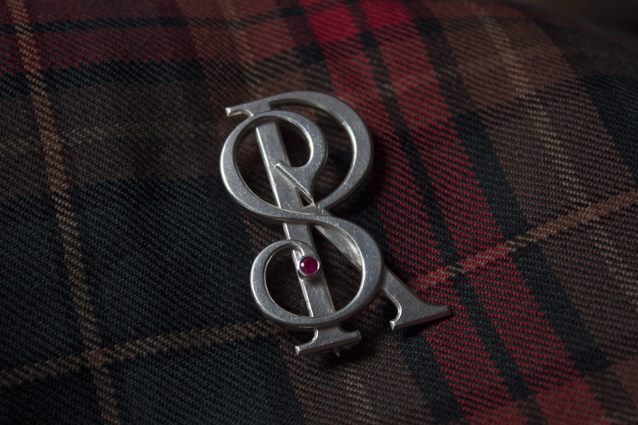 Moira Patience Fine Jewellery Bespoke Silver and Ruby Kilt Pin For Ruby Wedding Anniversary