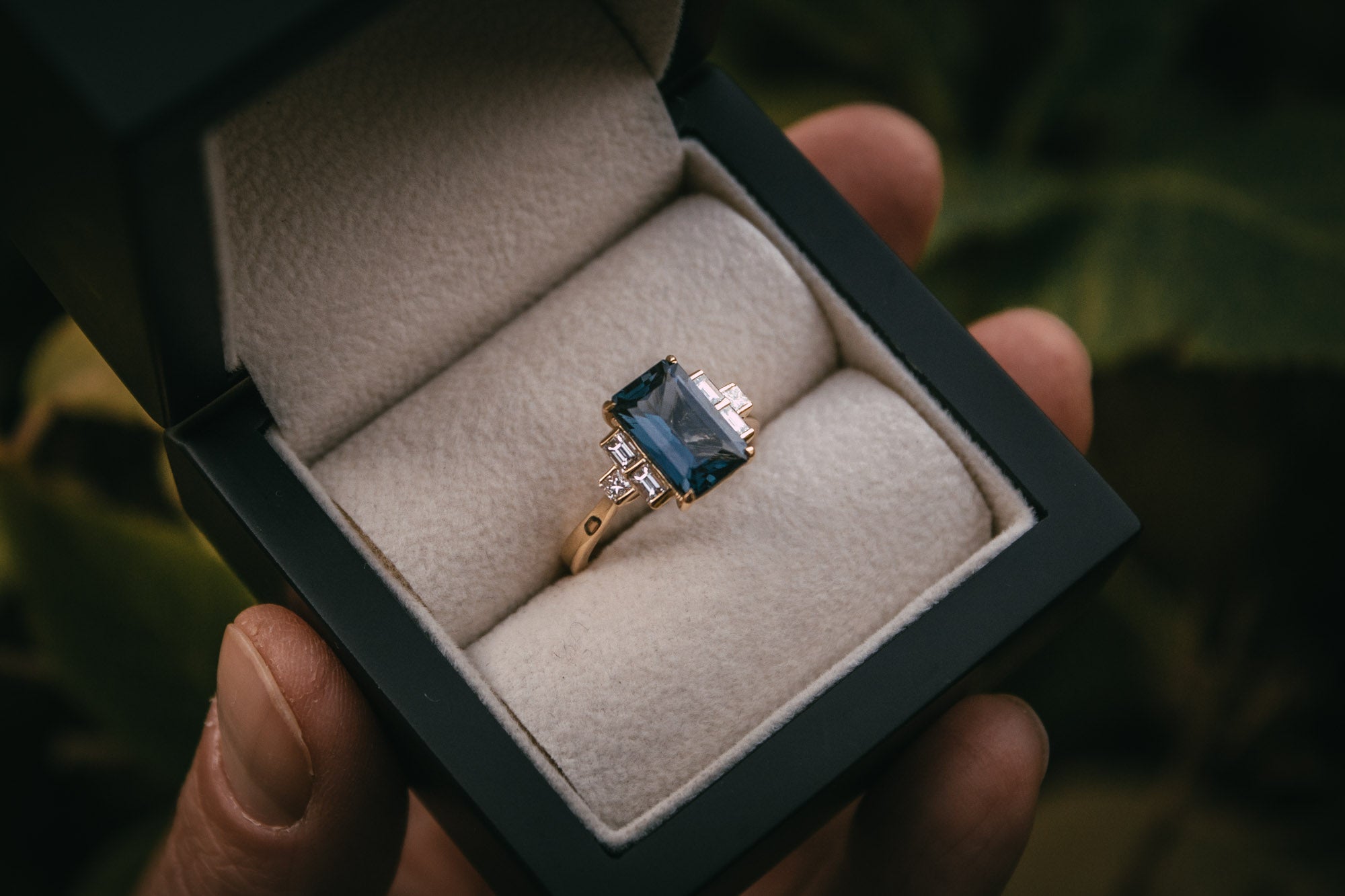 Bespoke spinel and diamond engagement ring