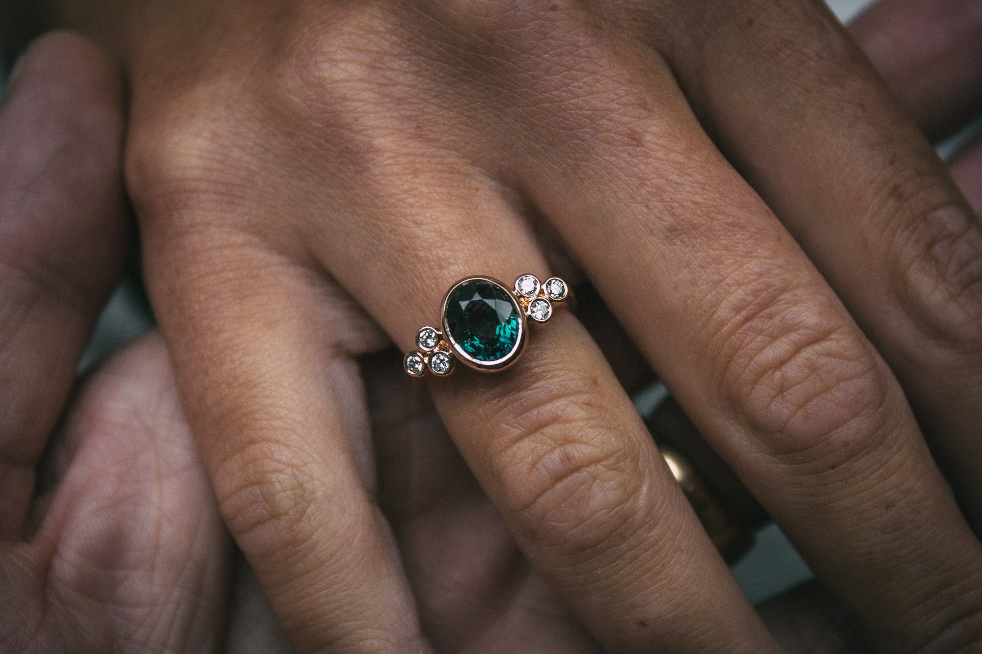 Bespoke Teal Sapphire and Diamond Engagement Ring