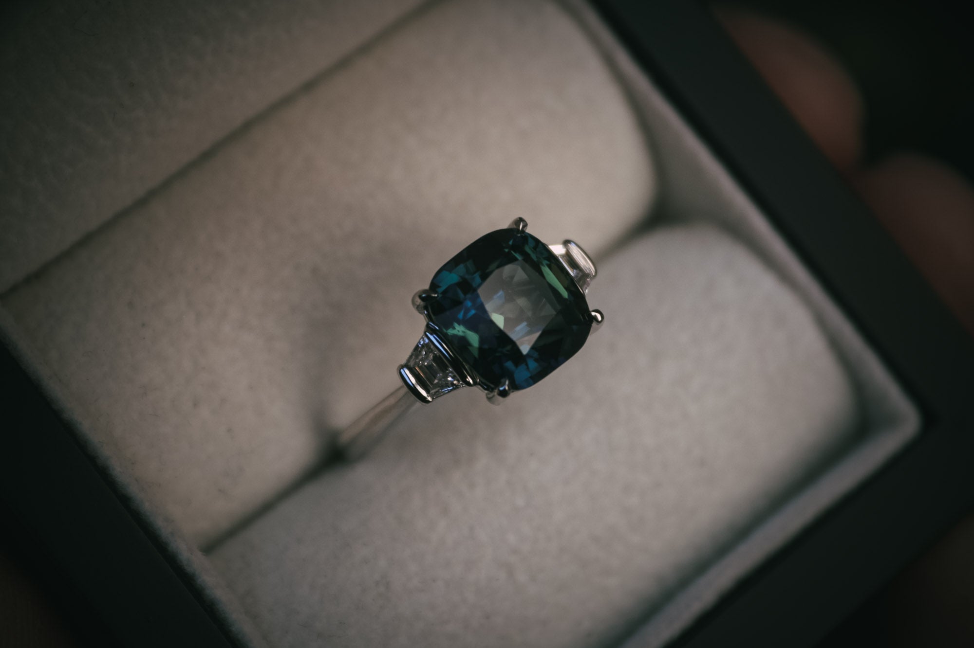 Teal Sapphire & Diamond Ring